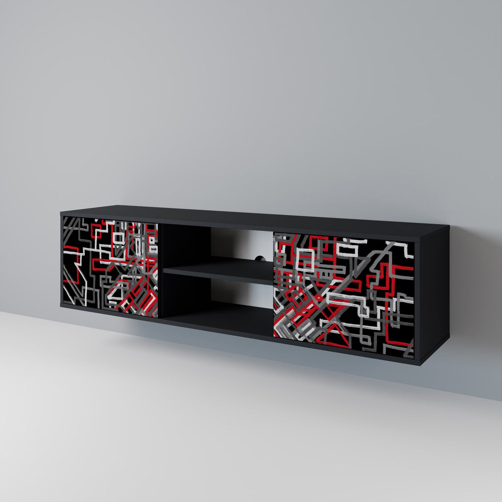 BROKEN LINES 2-Door TV Stand in Black Finish