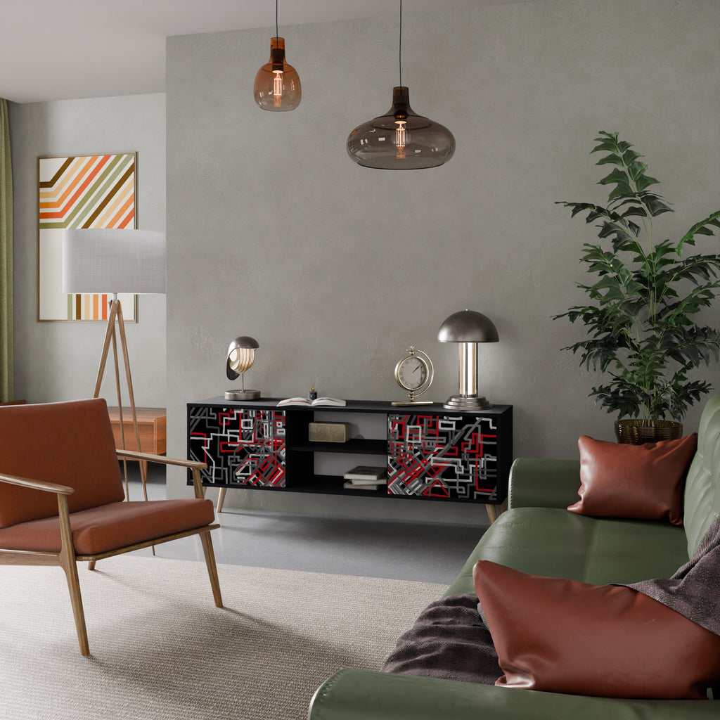 BROKEN LINES 2-Door TV Stand in Black Finish