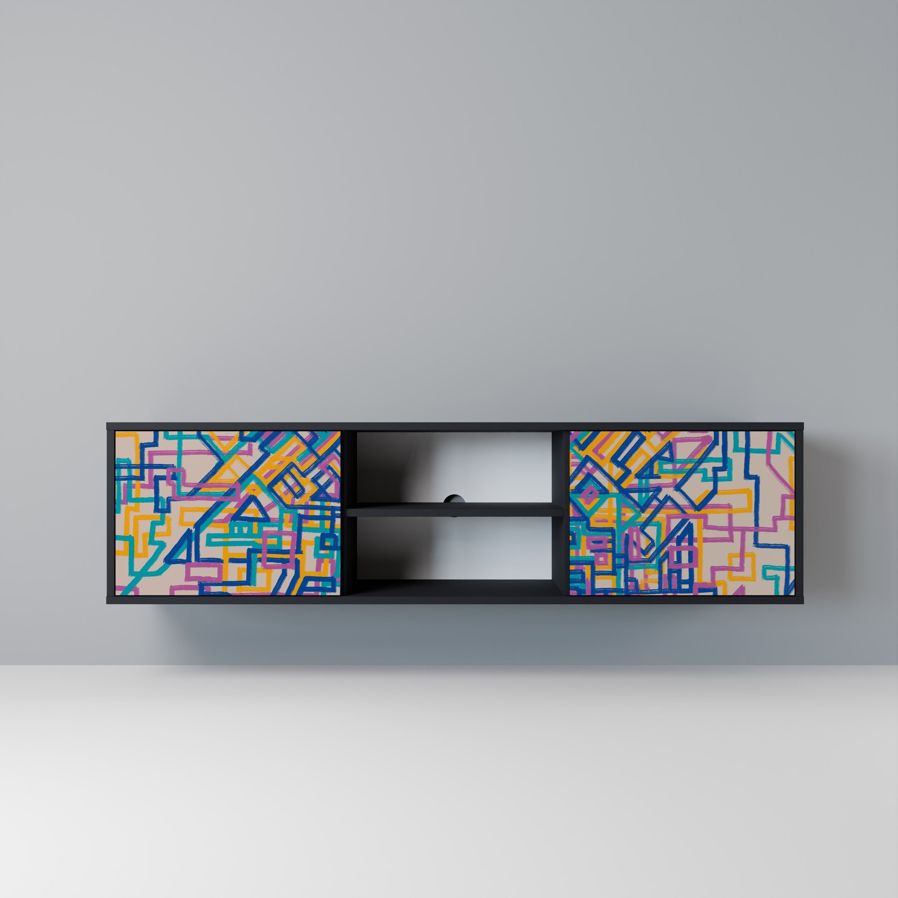 MEMORIES MAP 2-Door TV Stand in Black Finish