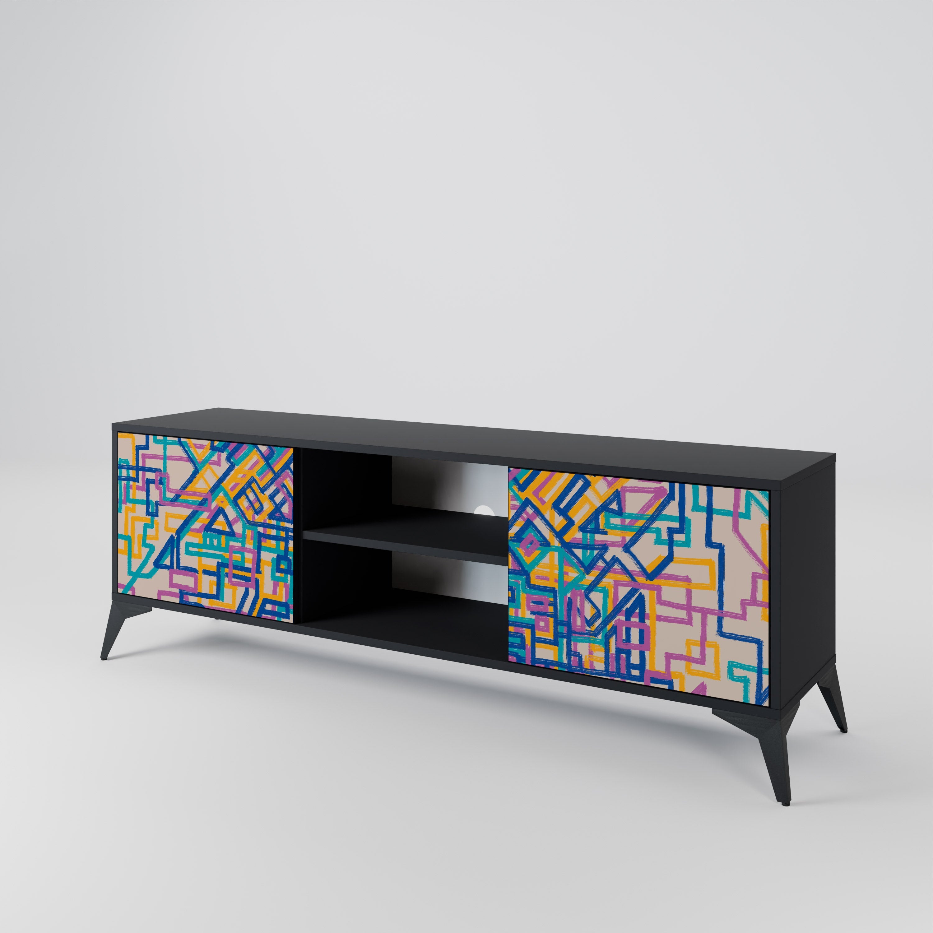 MEMORIES MAP 2-Door TV Stand in Black Finish