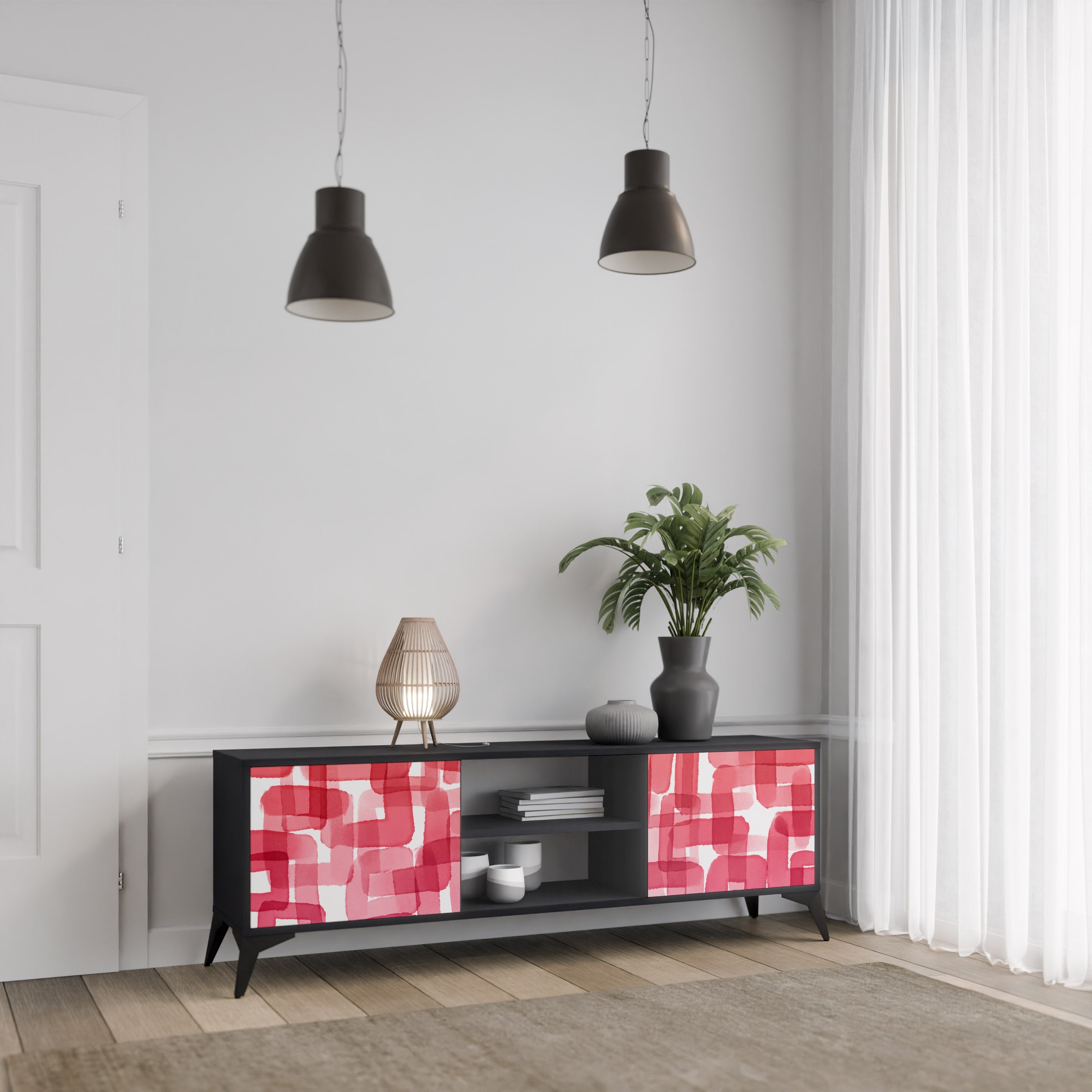 KALEIDOSCOPIC CUBISM 2-Door TV Stand in Black Finish