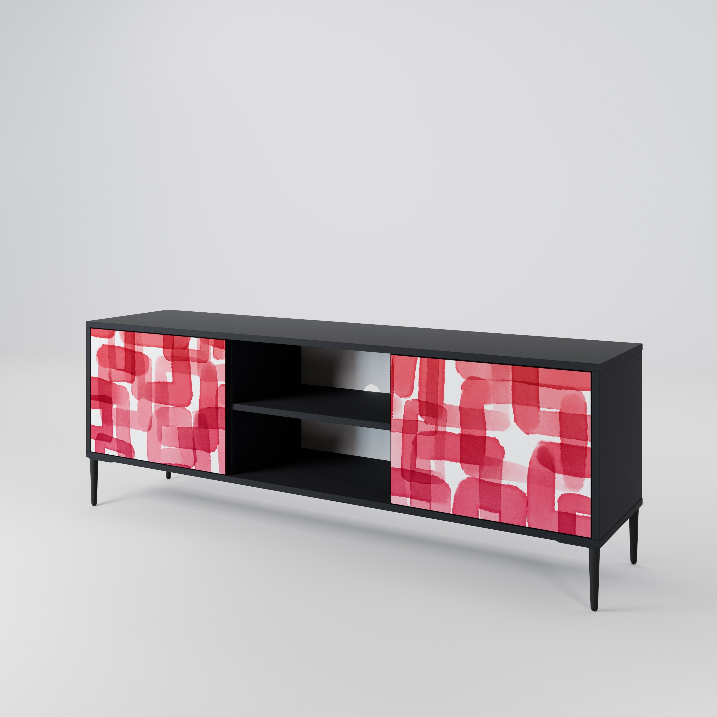 KALEIDOSCOPIC CUBISM 2-Door TV Stand in Black Finish