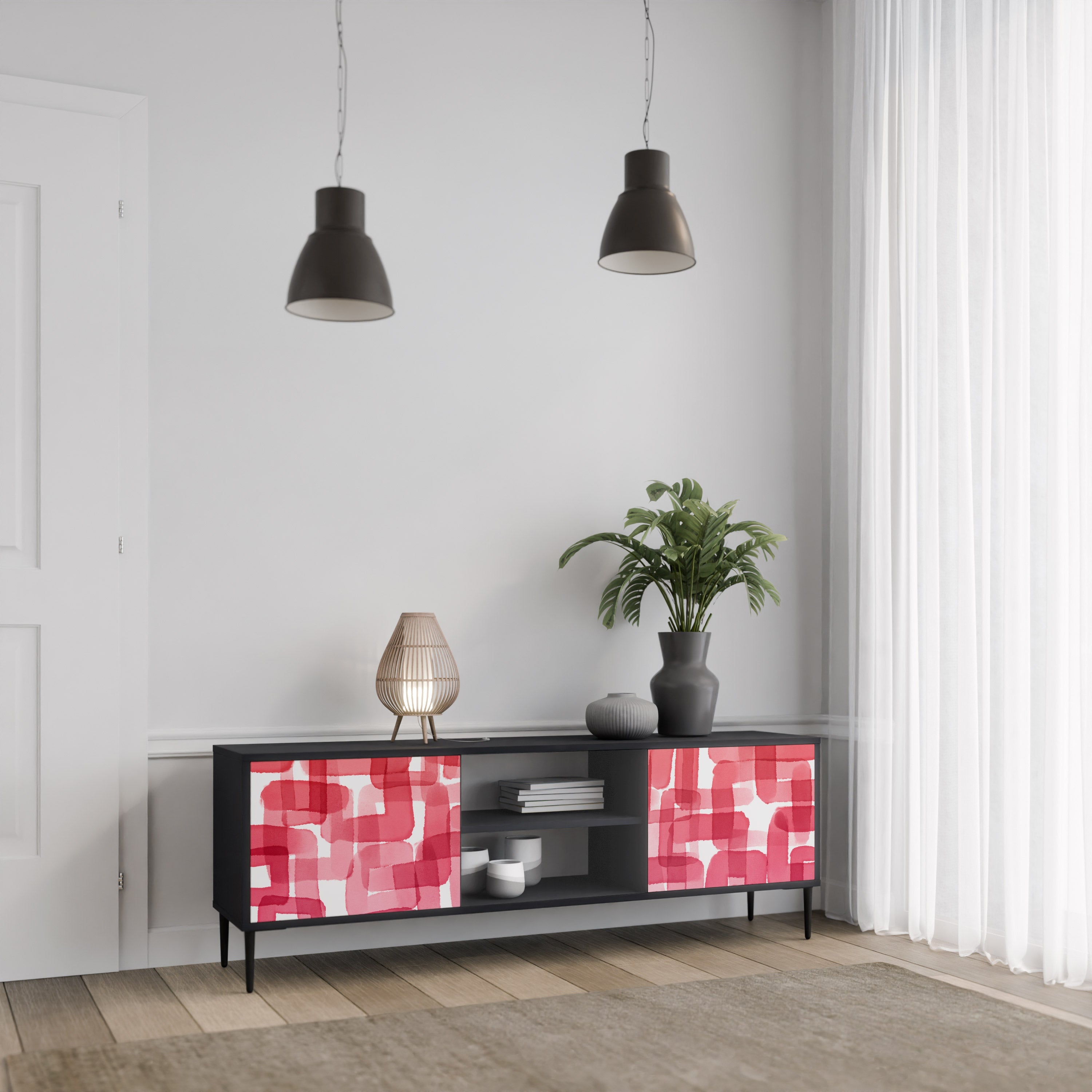 KALEIDOSCOPIC CUBISM 2-Door TV Stand in Black Finish