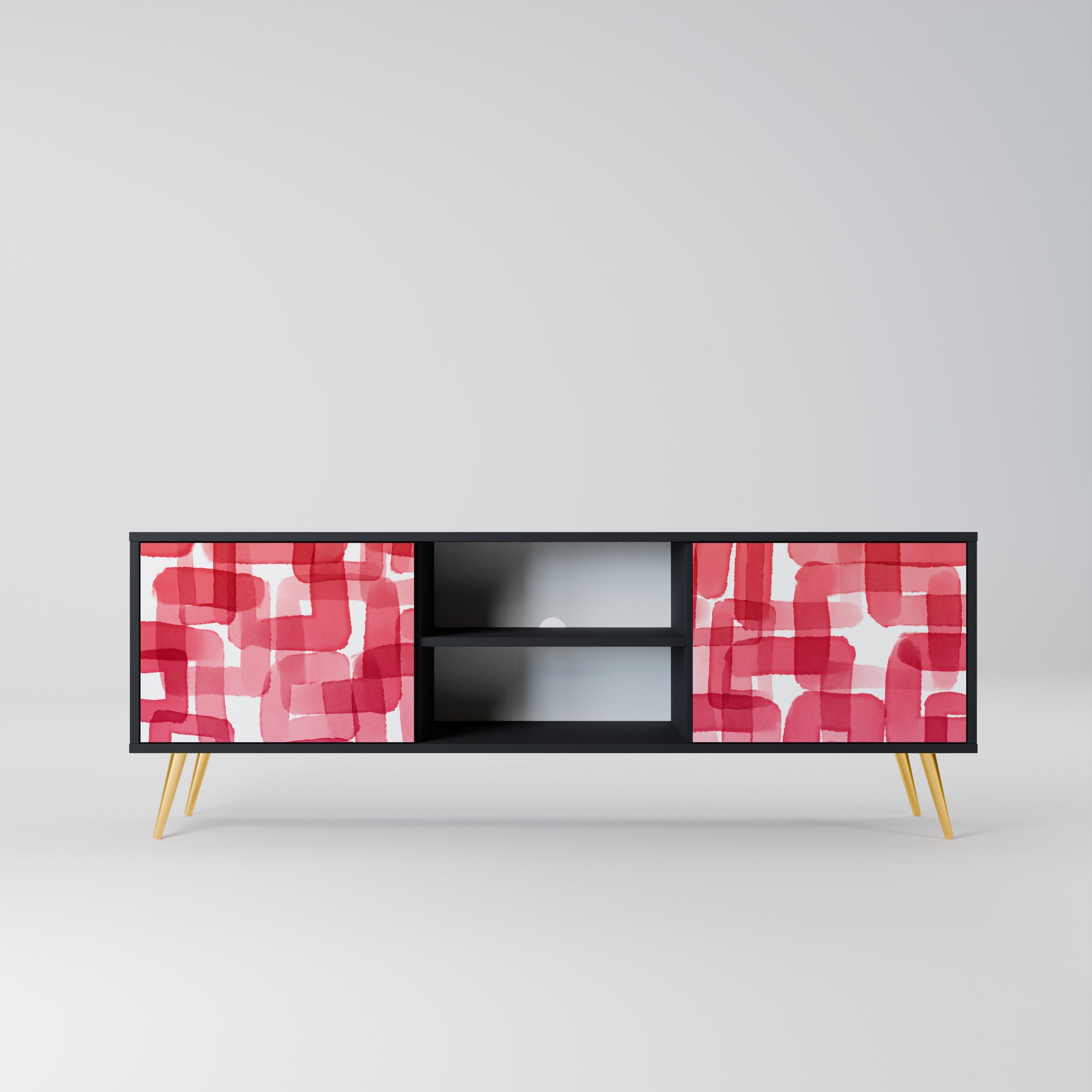 KALEIDOSCOPIC CUBISM 2-Door TV Stand in Black Finish