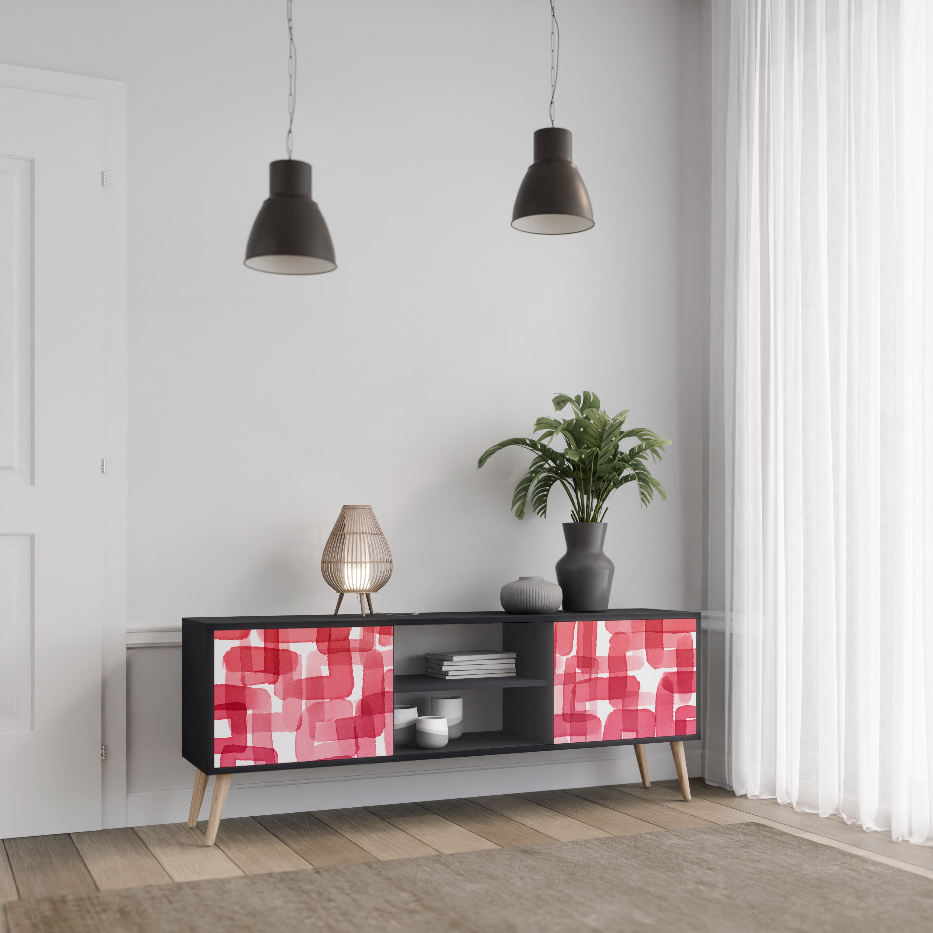 KALEIDOSCOPIC CUBISM 2-Door TV Stand in Black Finish