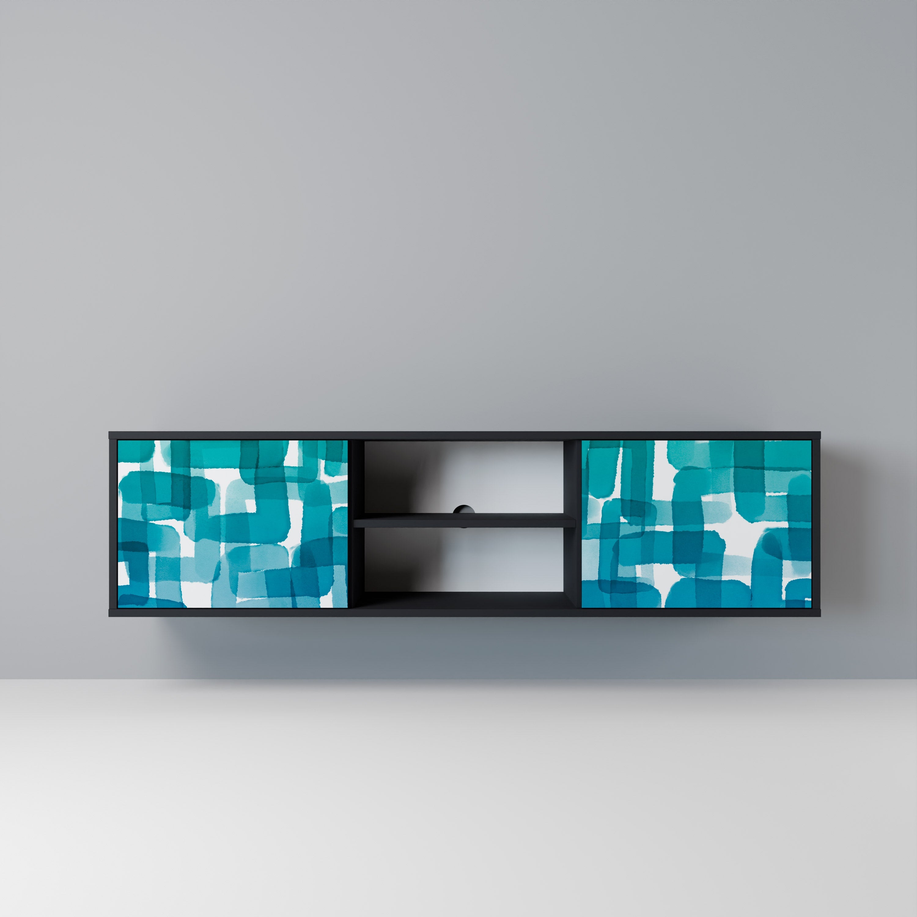TURQUOISE RECTANGLES 2-Door TV Stand in Black Finish