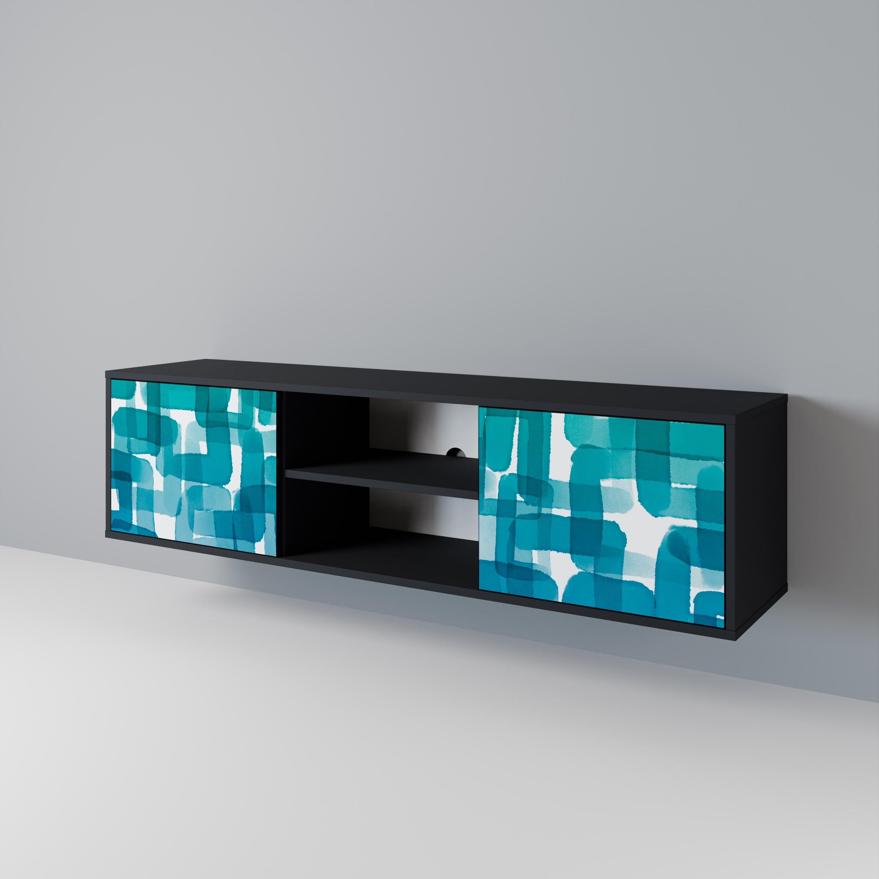 TURQUOISE RECTANGLES 2-Door TV Stand in Black Finish