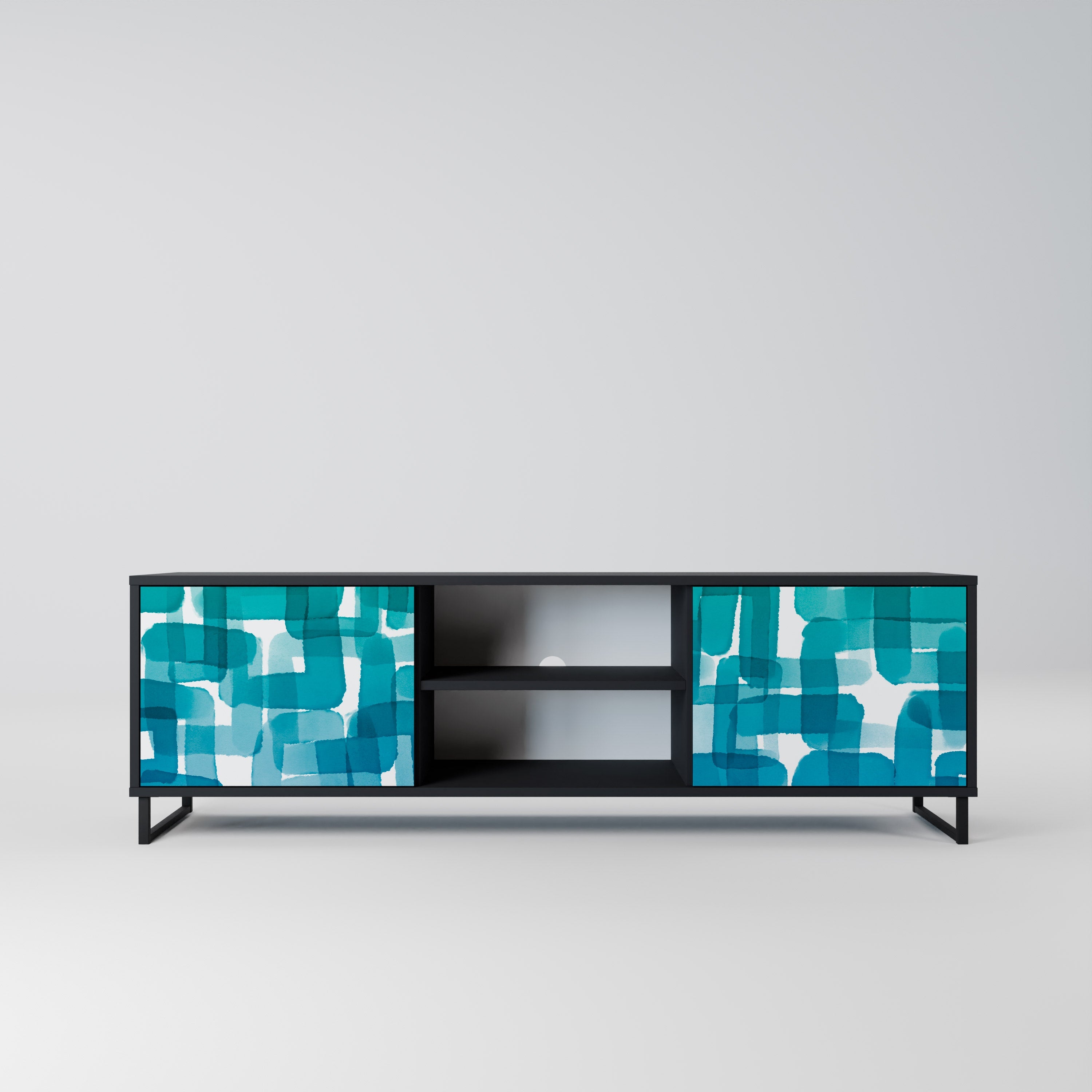 TURQUOISE RECTANGLES 2-Door TV Stand in Black Finish