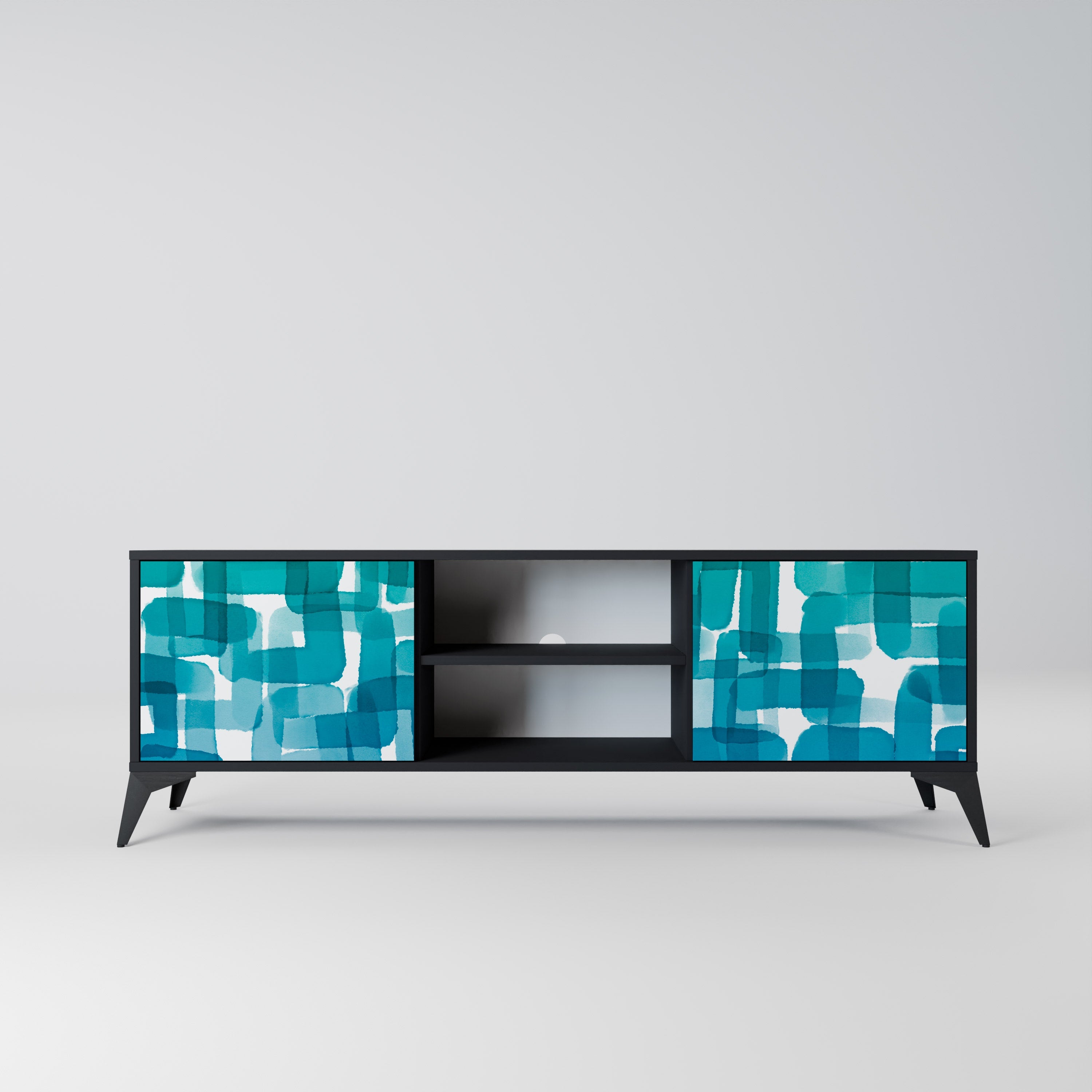 TURQUOISE RECTANGLES 2-Door TV Stand in Black Finish