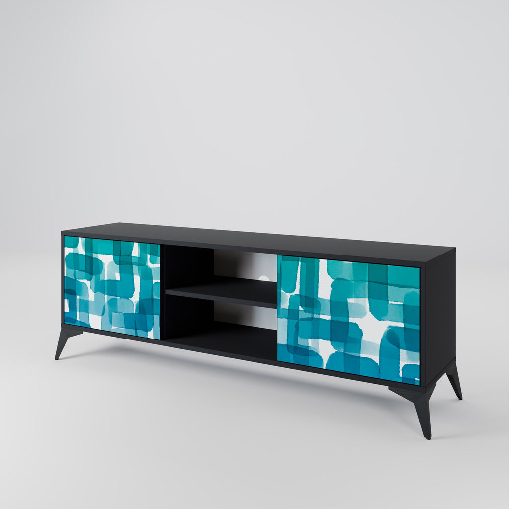TURQUOISE RECTANGLES 2-Door TV Stand in Black Finish