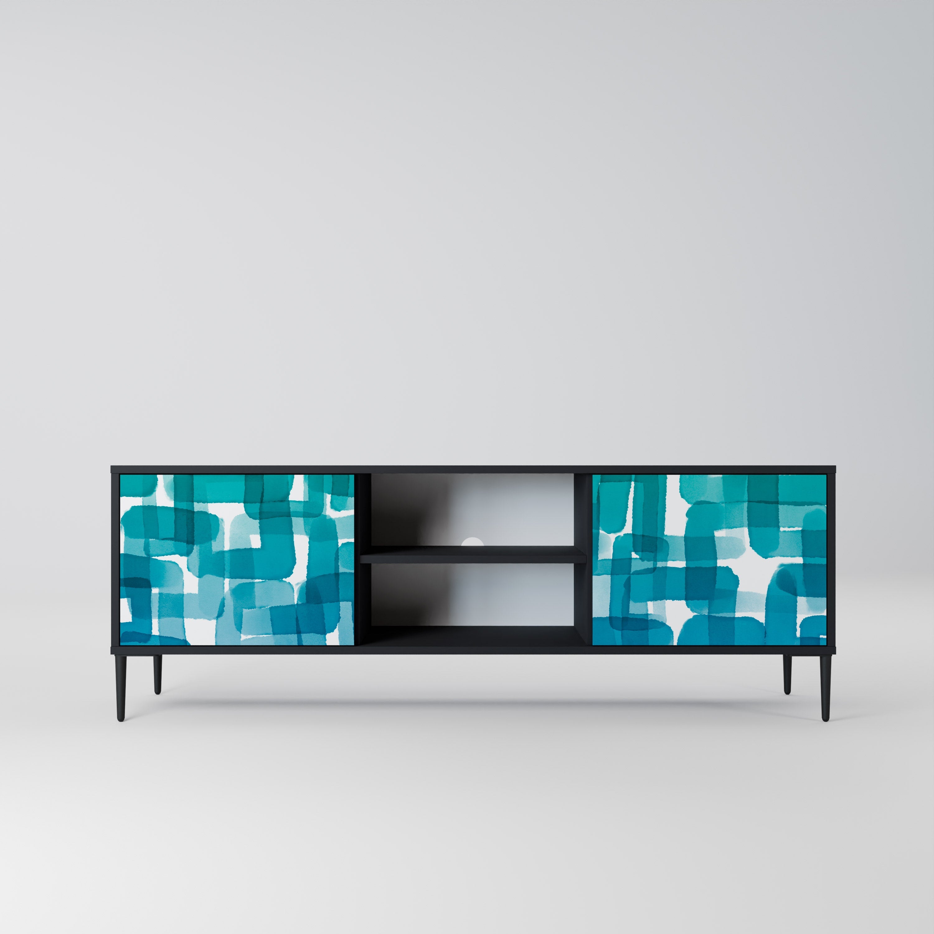 TURQUOISE RECTANGLES 2-Door TV Stand in Black Finish