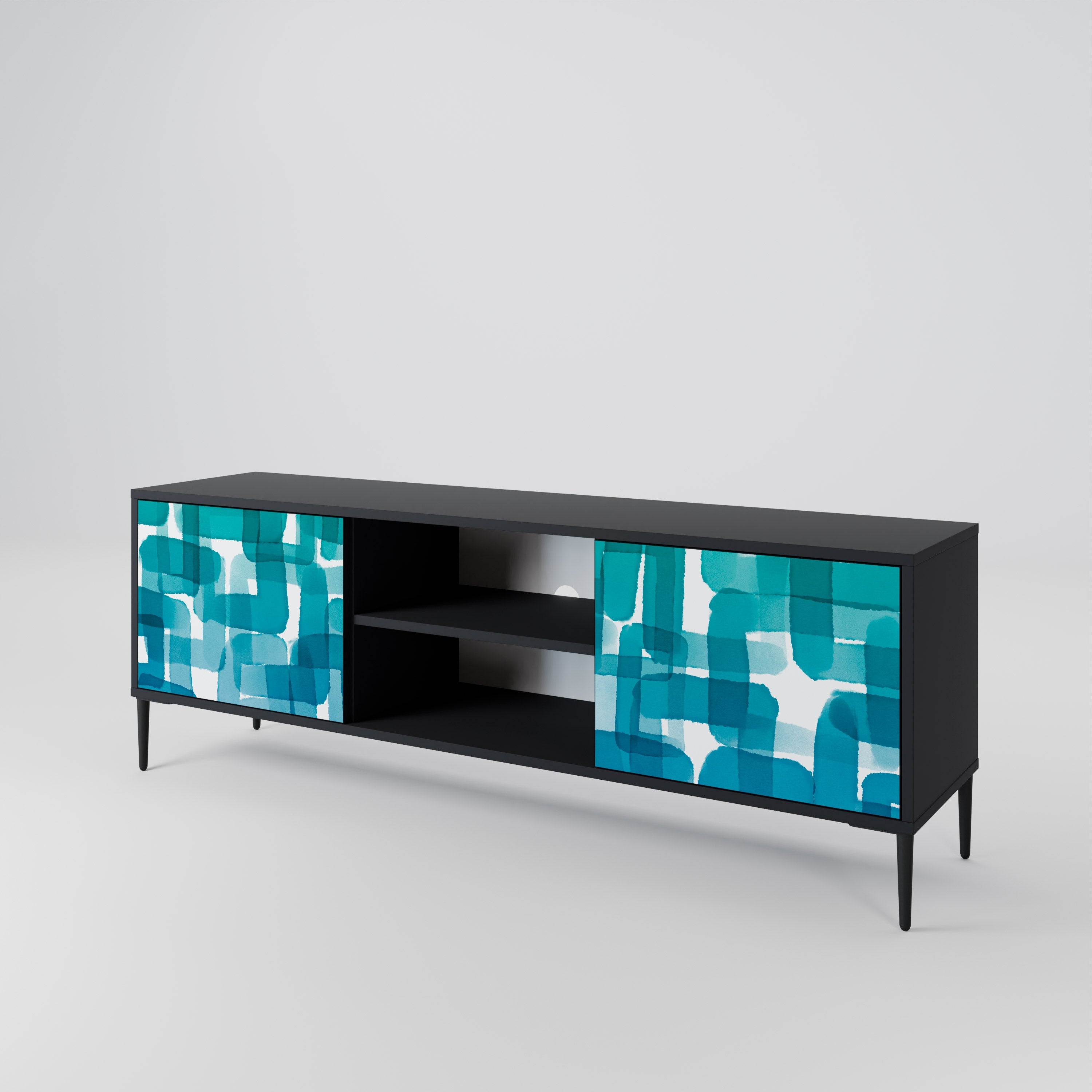 TURQUOISE RECTANGLES 2-Door TV Stand in Black Finish