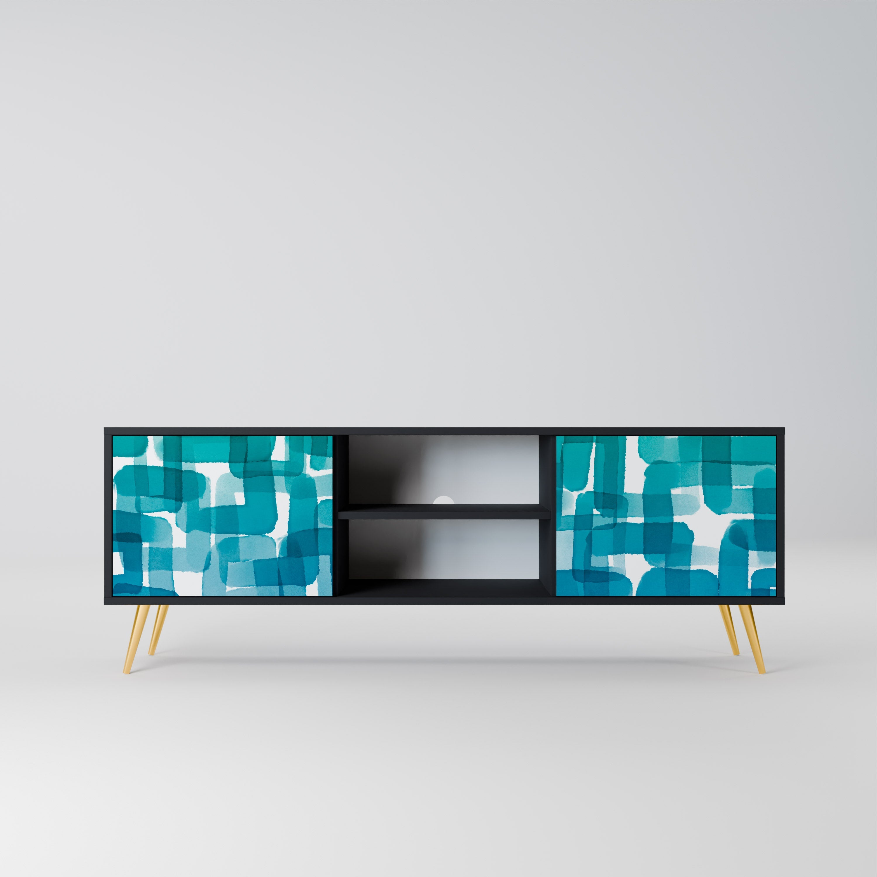TURQUOISE RECTANGLES 2-Door TV Stand in Black Finish