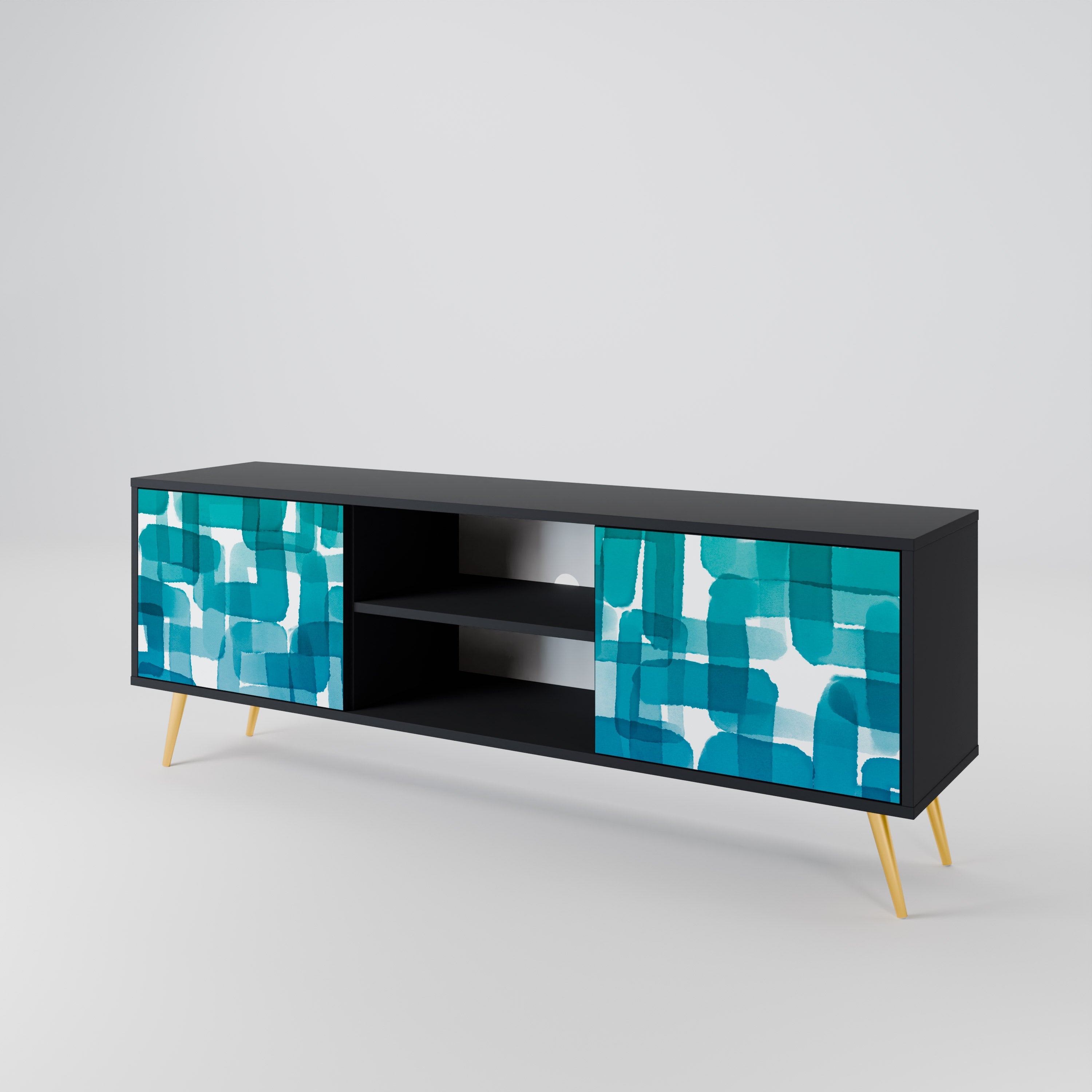 TURQUOISE RECTANGLES 2-Door TV Stand in Black Finish