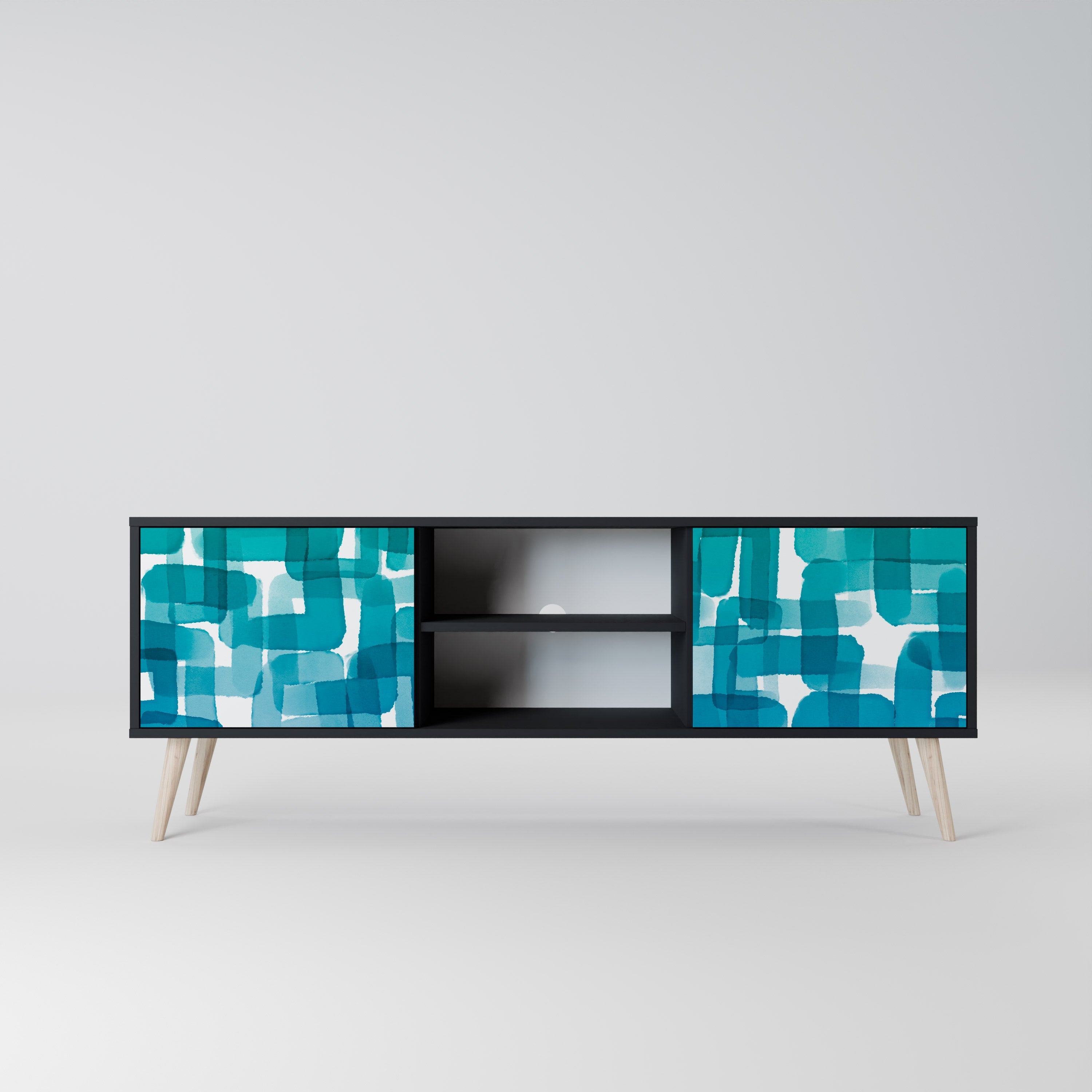 TURQUOISE RECTANGLES 2-Door TV Stand in Black Finish