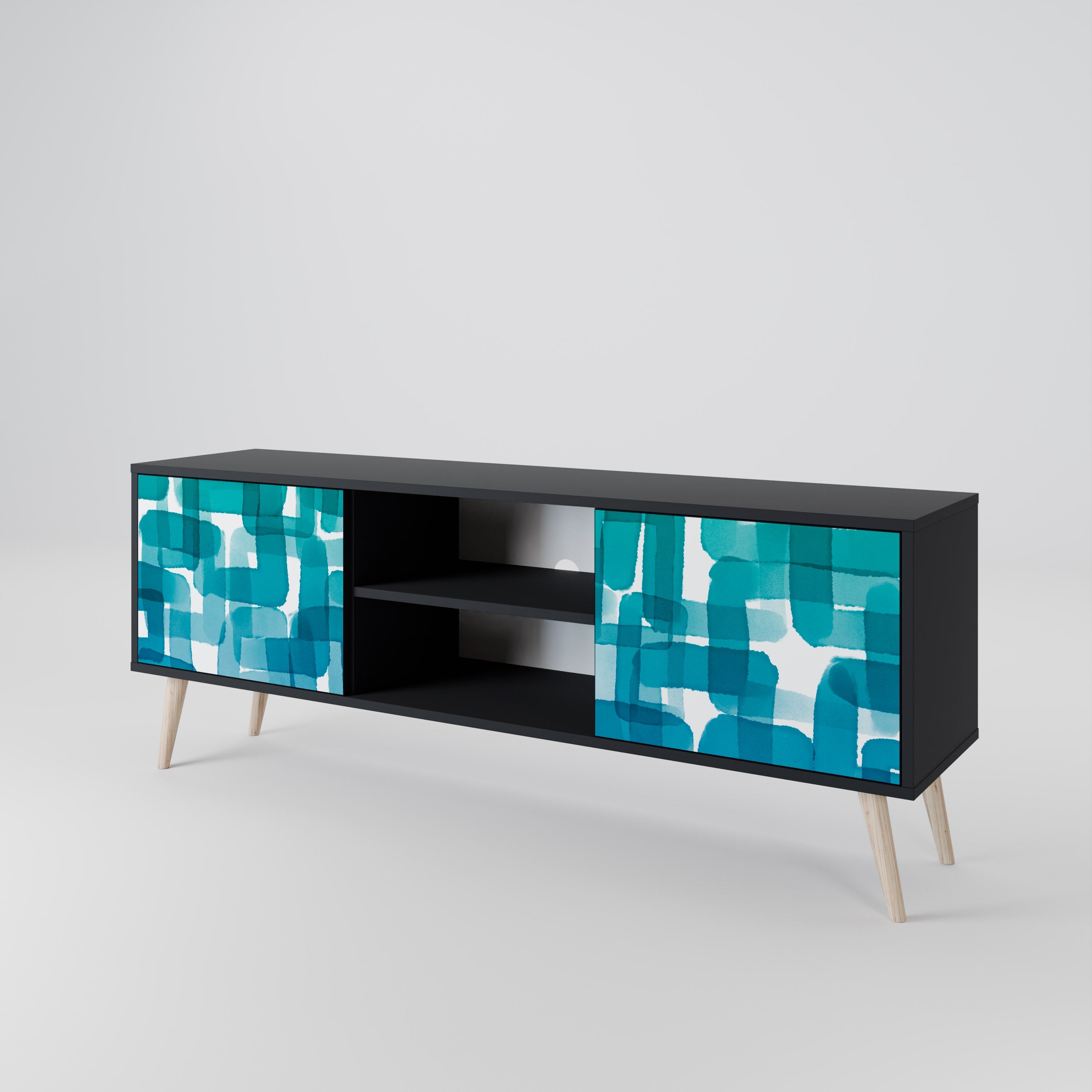 TURQUOISE RECTANGLES 2-Door TV Stand in Black Finish