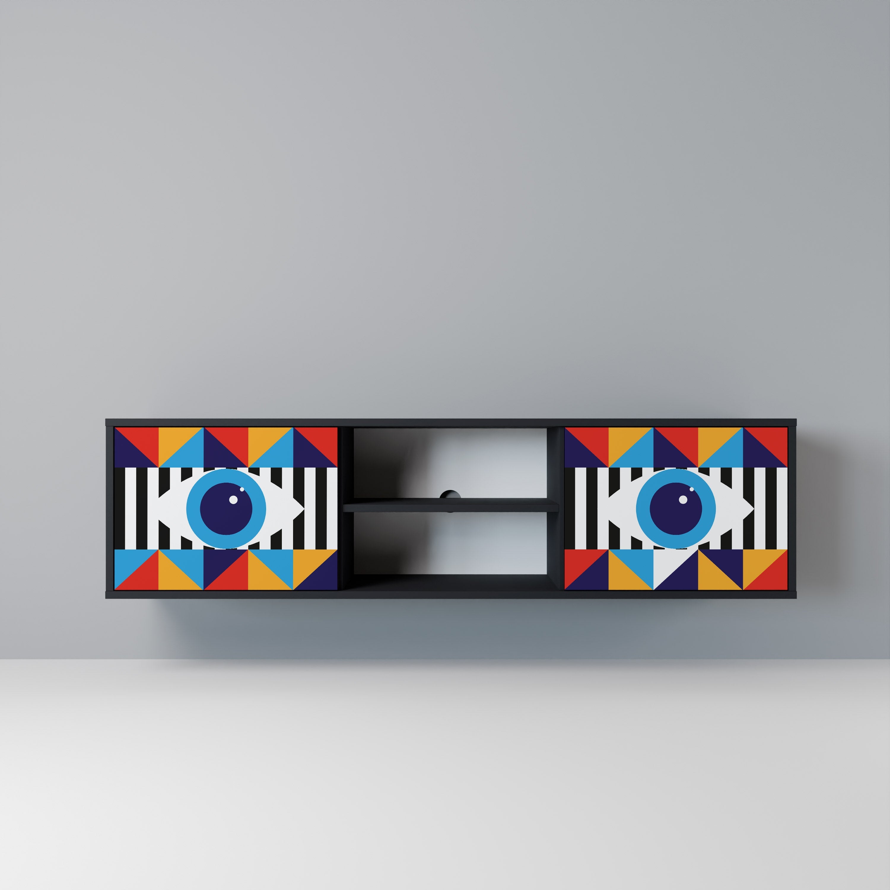 Meuble TV 2 portes ABSTRACTION ET GÉOMÉTRIE en finition noire