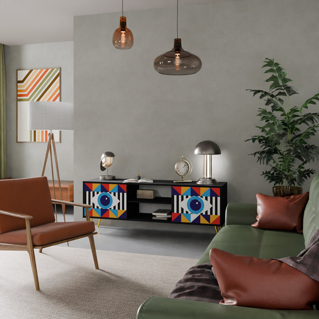 Meuble TV 2 portes ABSTRACTION ET GÉOMÉTRIE en finition noire