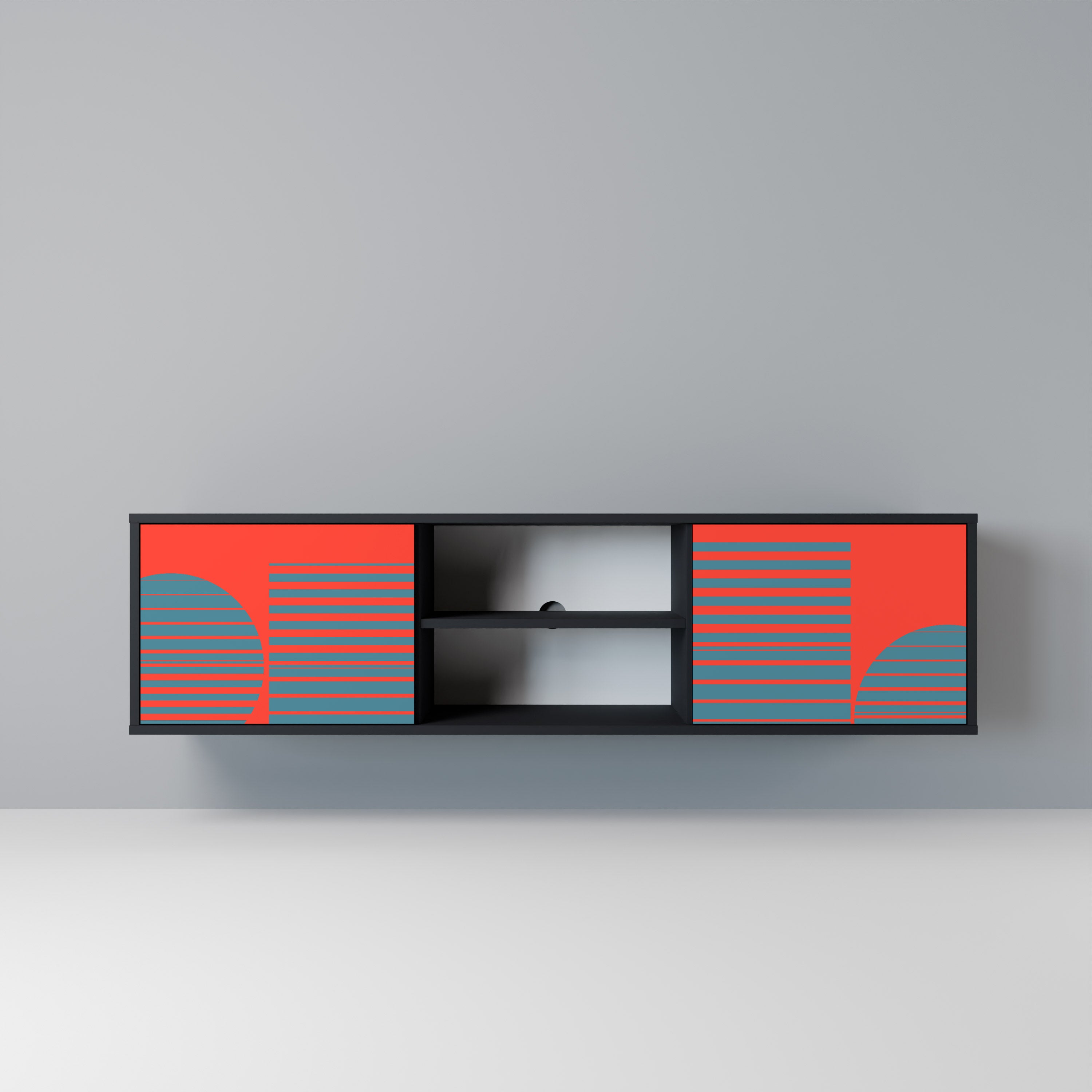 RISING GEOMETRY STARS 2-Door TV Stand in Black Finish