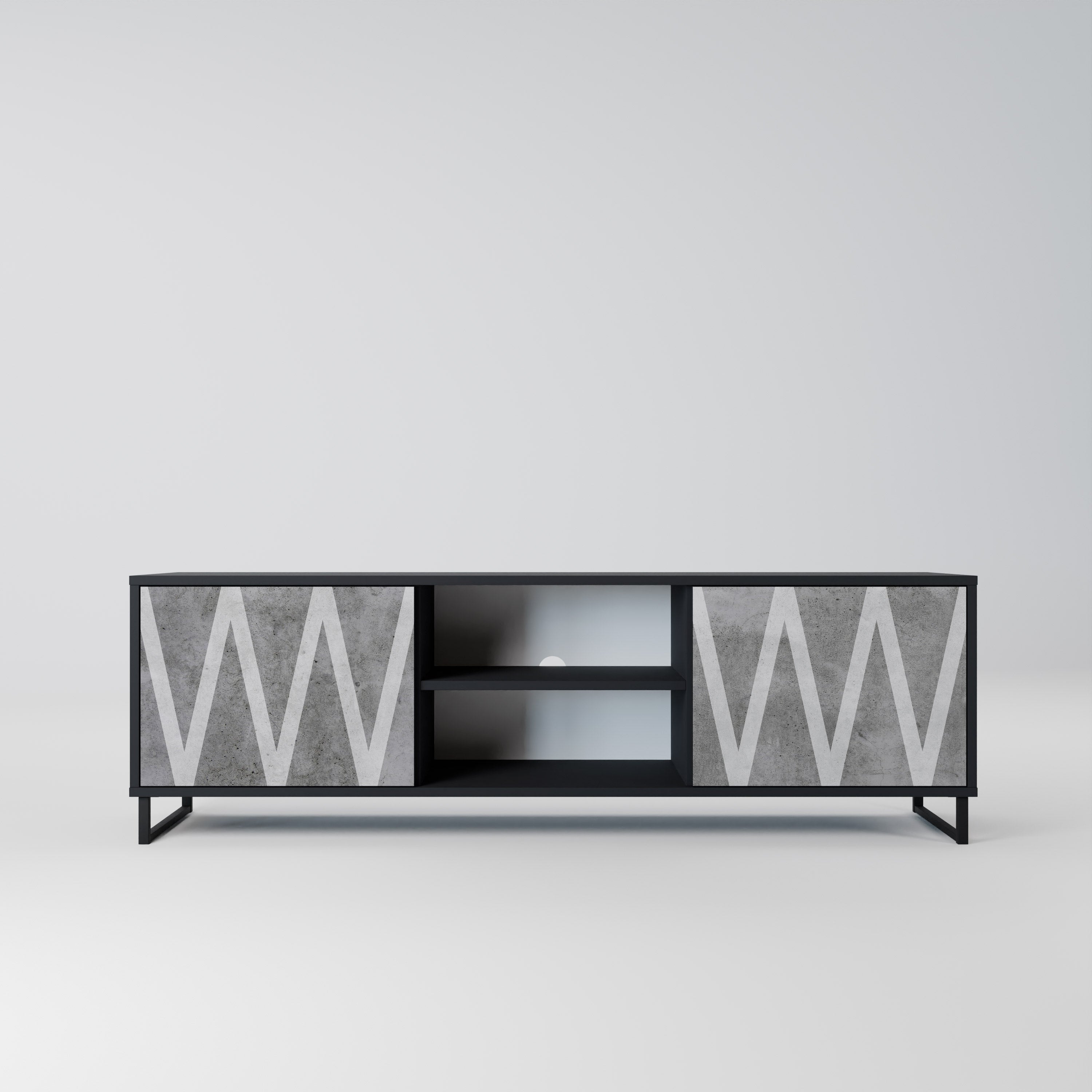 SOLID ZIG ZAG 2-Door TV Stand in Black Finish