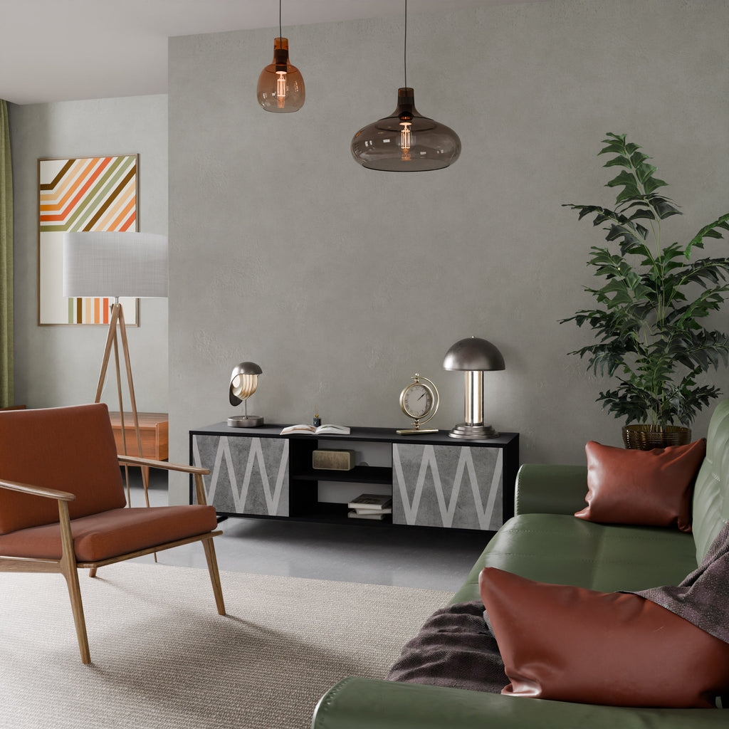 SOLID ZIG ZAG 2-Door TV Stand in Black Finish