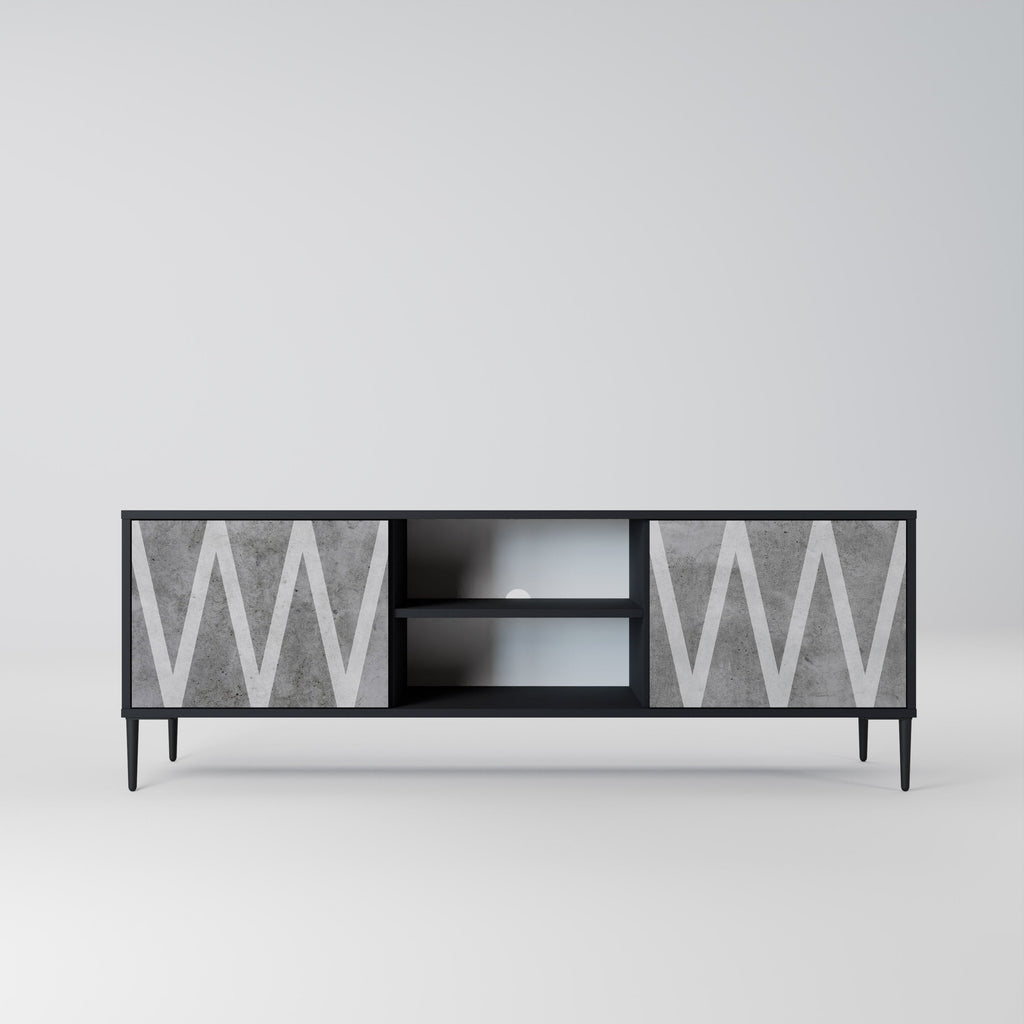 SOLID ZIG ZAG 2-Door TV Stand in Black Finish