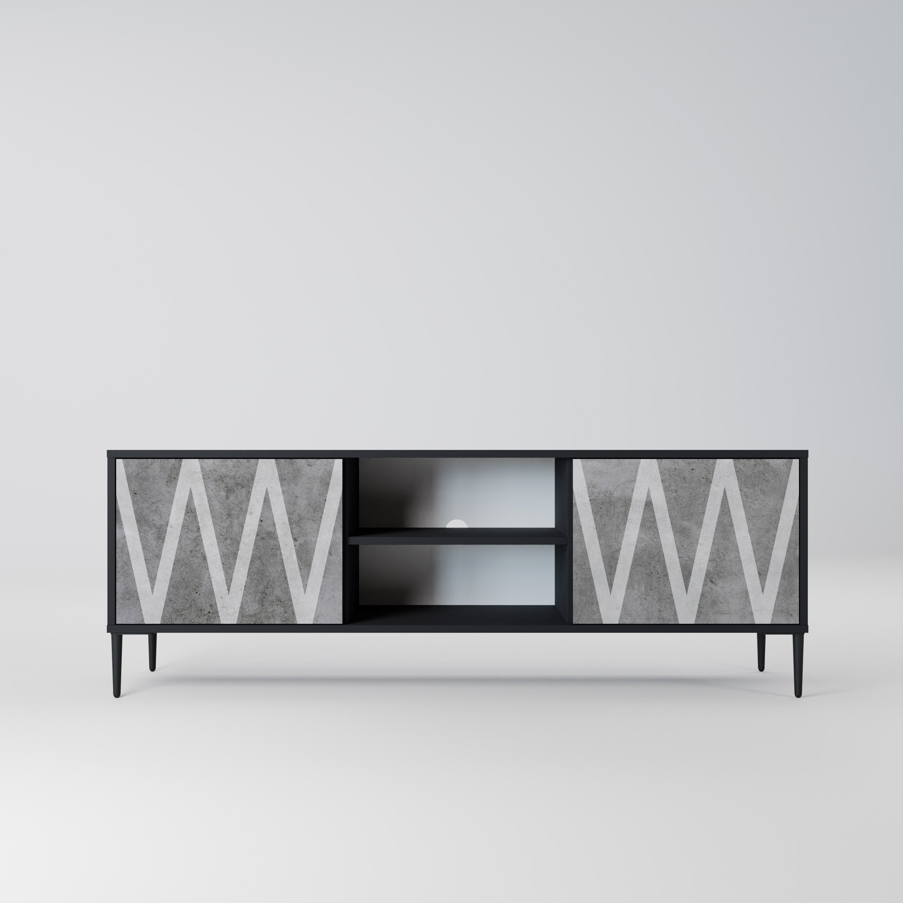 SOLID ZIG ZAG 2-Door TV Stand in Black Finish