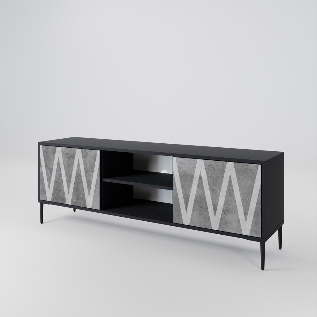 SOLID ZIG ZAG 2-Door TV Stand in Black Finish