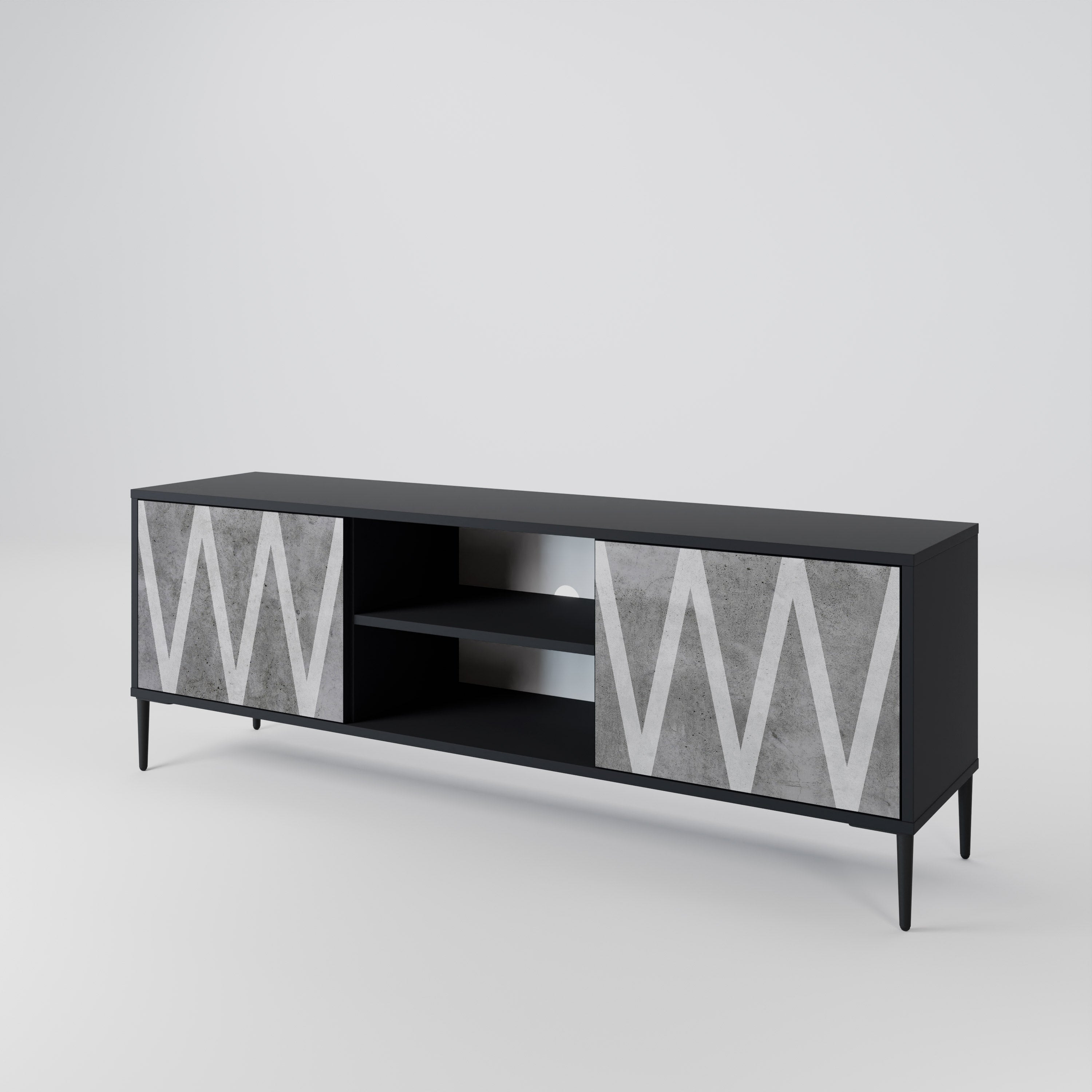 SOLID ZIG ZAG 2-Door TV Stand in Black Finish