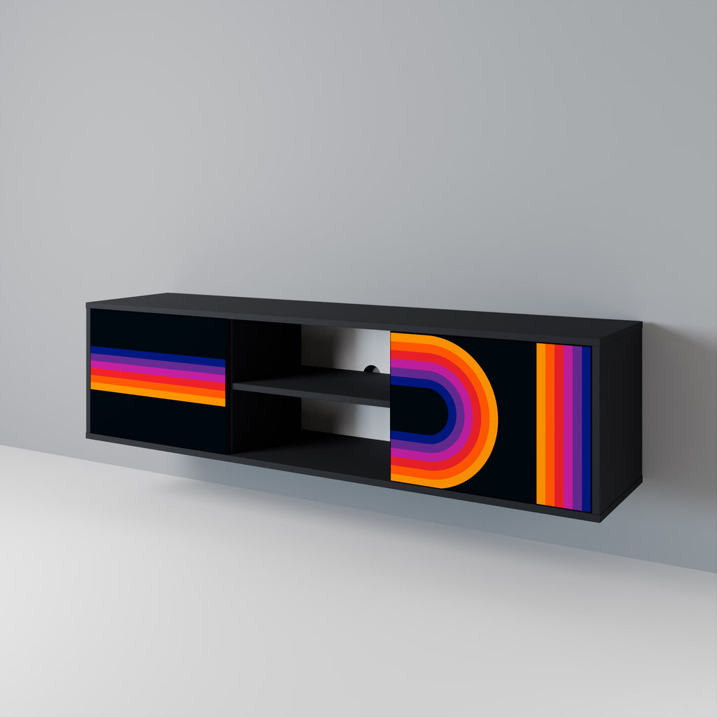 Meuble TV 2 portes BLINDED BY THE LIGHTS, finition noire