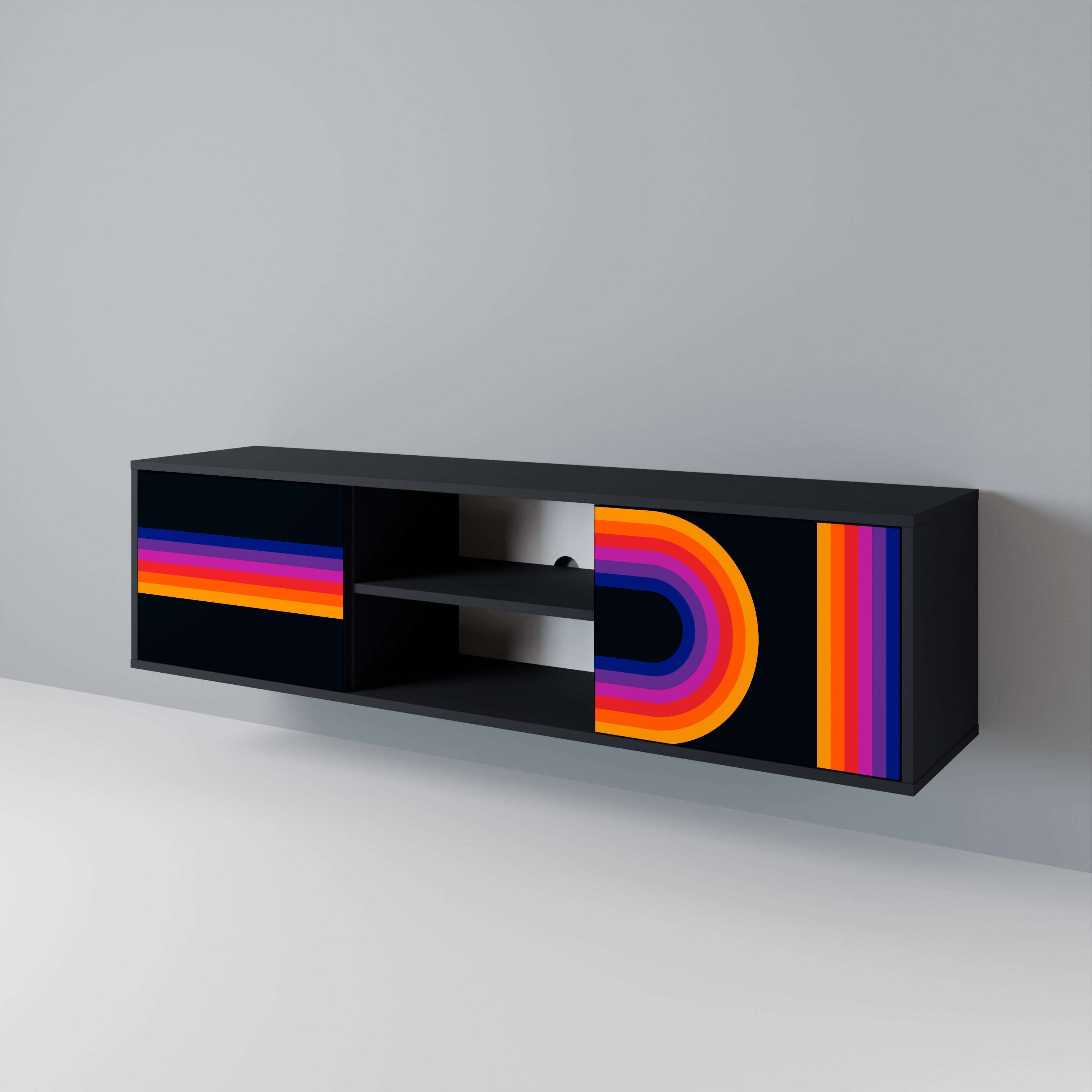 Meuble TV 2 portes BLINDED BY THE LIGHTS, finition noire