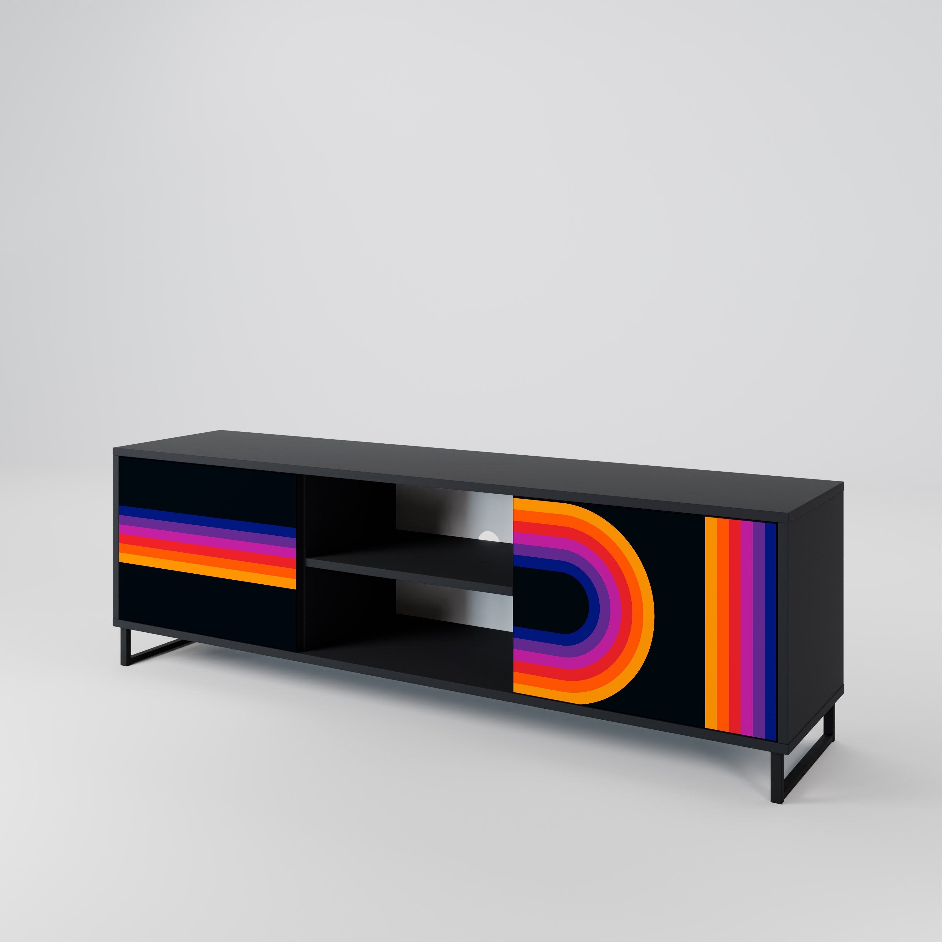 Meuble TV 2 portes BLINDED BY THE LIGHTS, finition noire