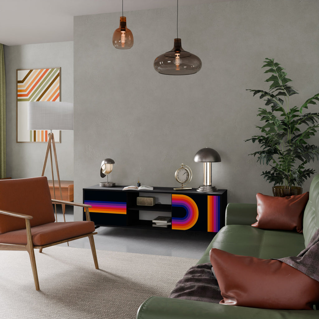 Meuble TV 2 portes BLINDED BY THE LIGHTS, finition noire