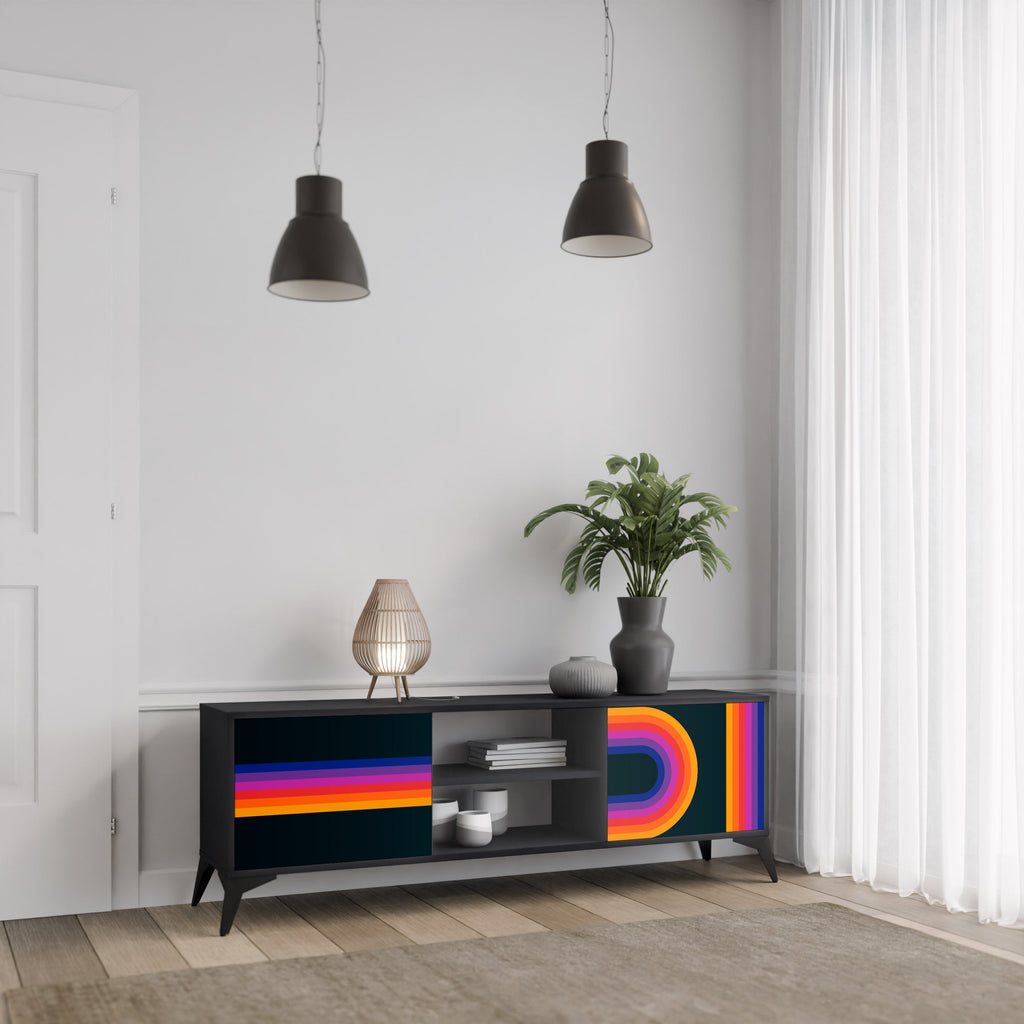 Meuble TV 2 portes BLINDED BY THE LIGHTS, finition noire