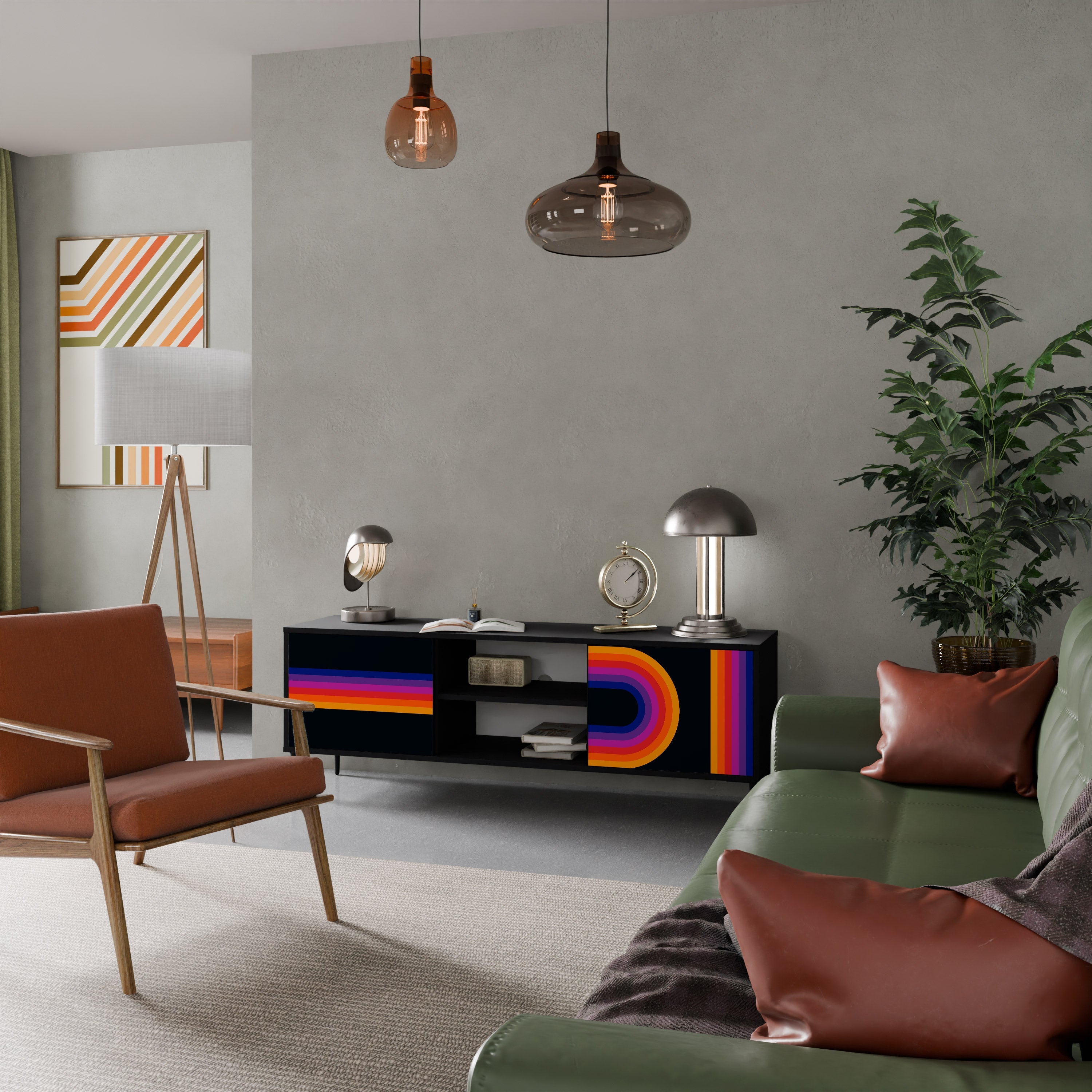 Meuble TV 2 portes BLINDED BY THE LIGHTS, finition noire