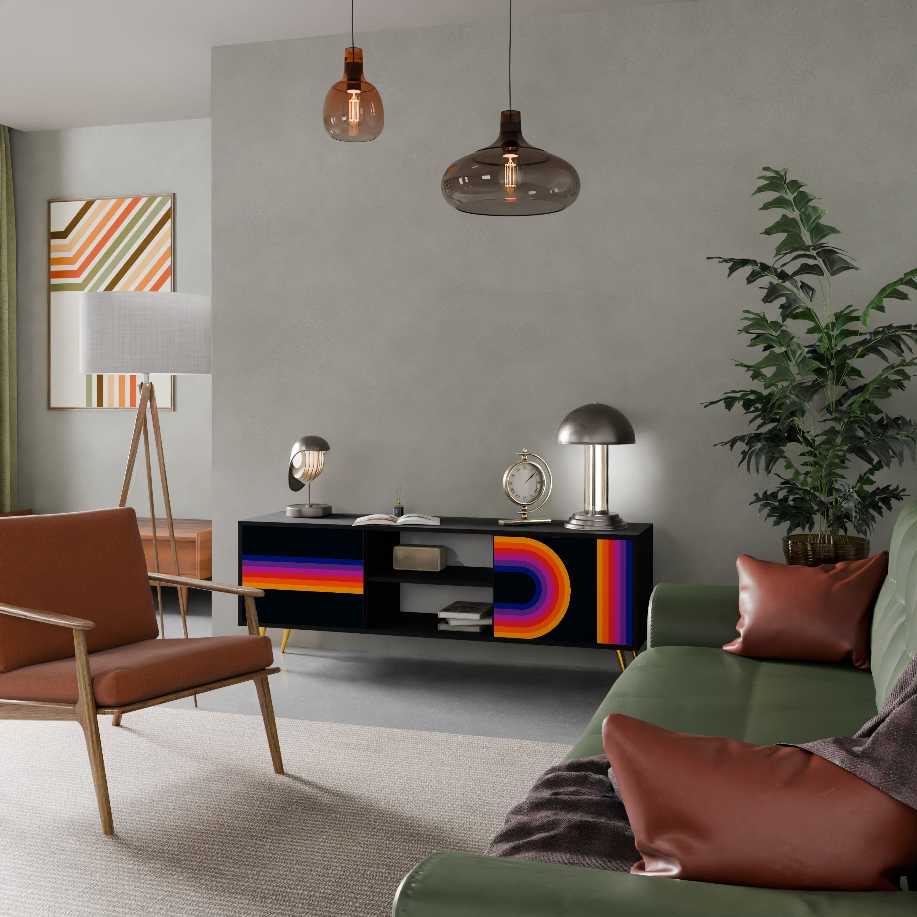 Meuble TV 2 portes BLINDED BY THE LIGHTS, finition noire