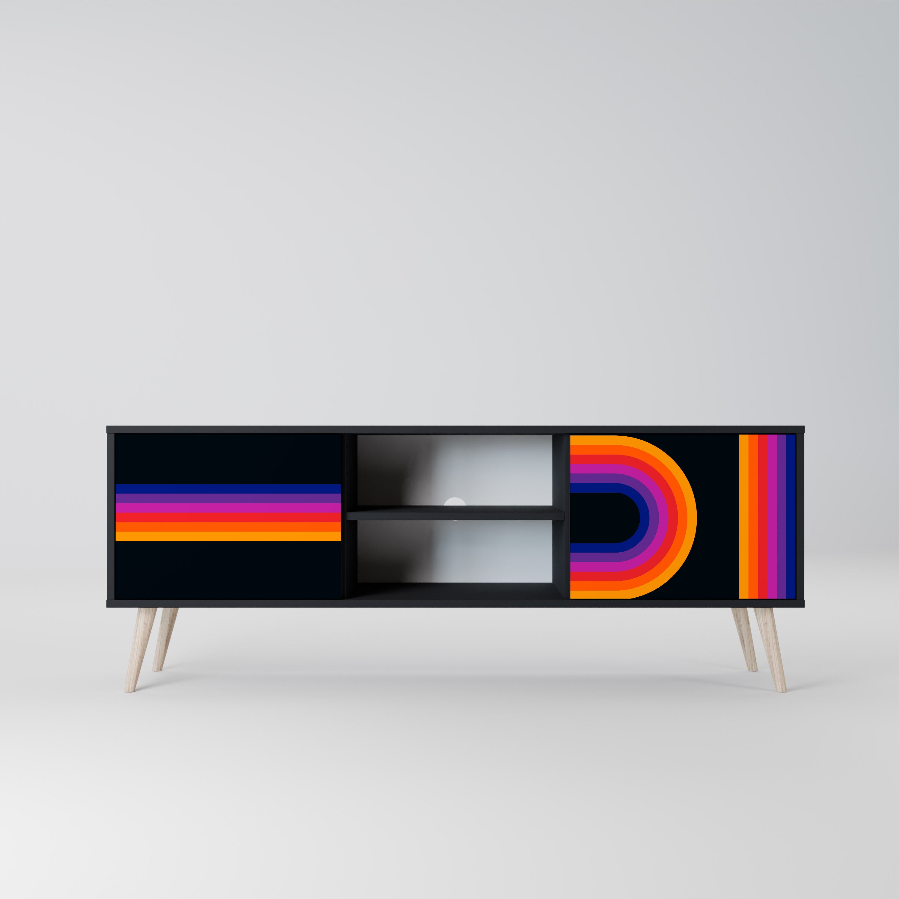 Meuble TV 2 portes BLINDED BY THE LIGHTS, finition noire