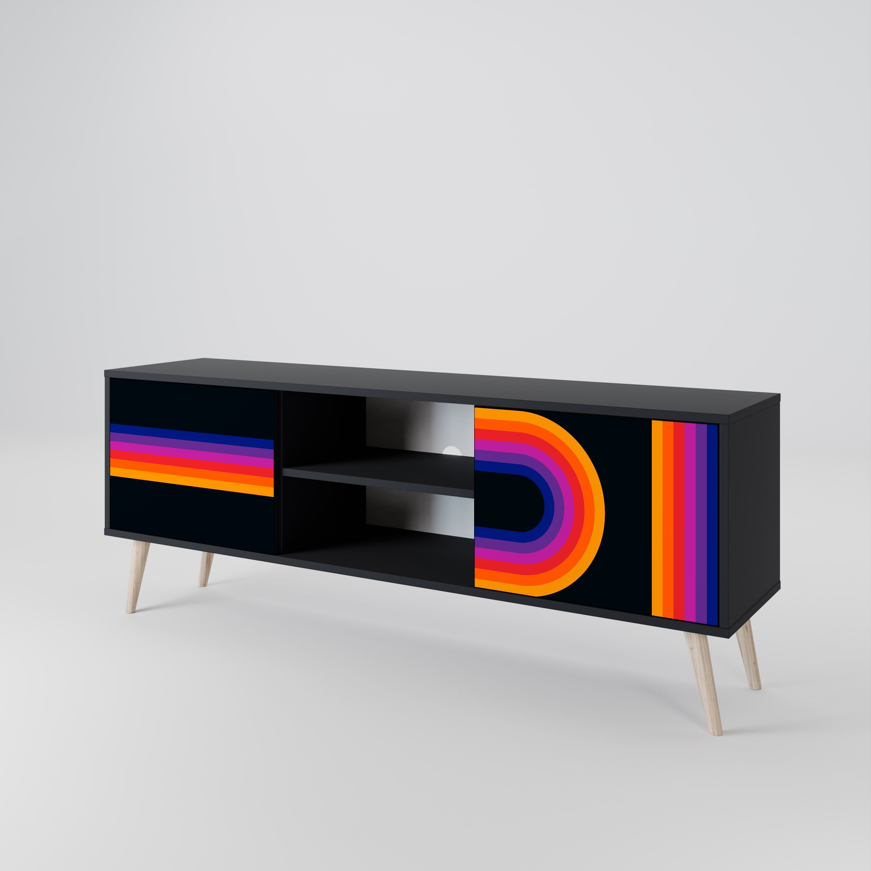 Meuble TV 2 portes BLINDED BY THE LIGHTS, finition noire