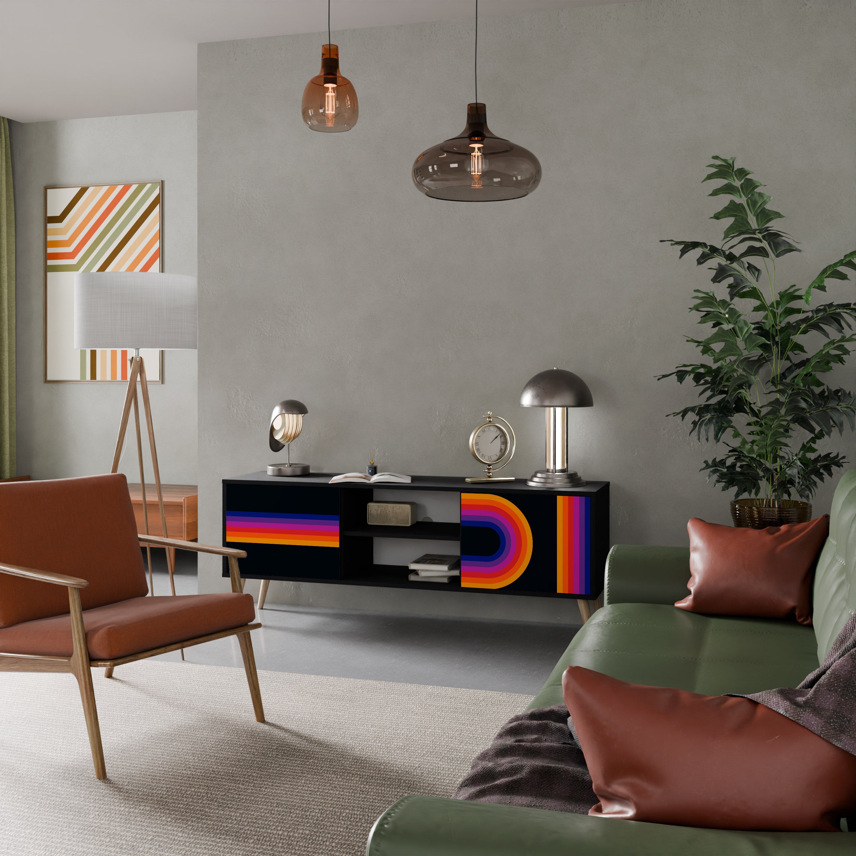 Meuble TV 2 portes BLINDED BY THE LIGHTS, finition noire