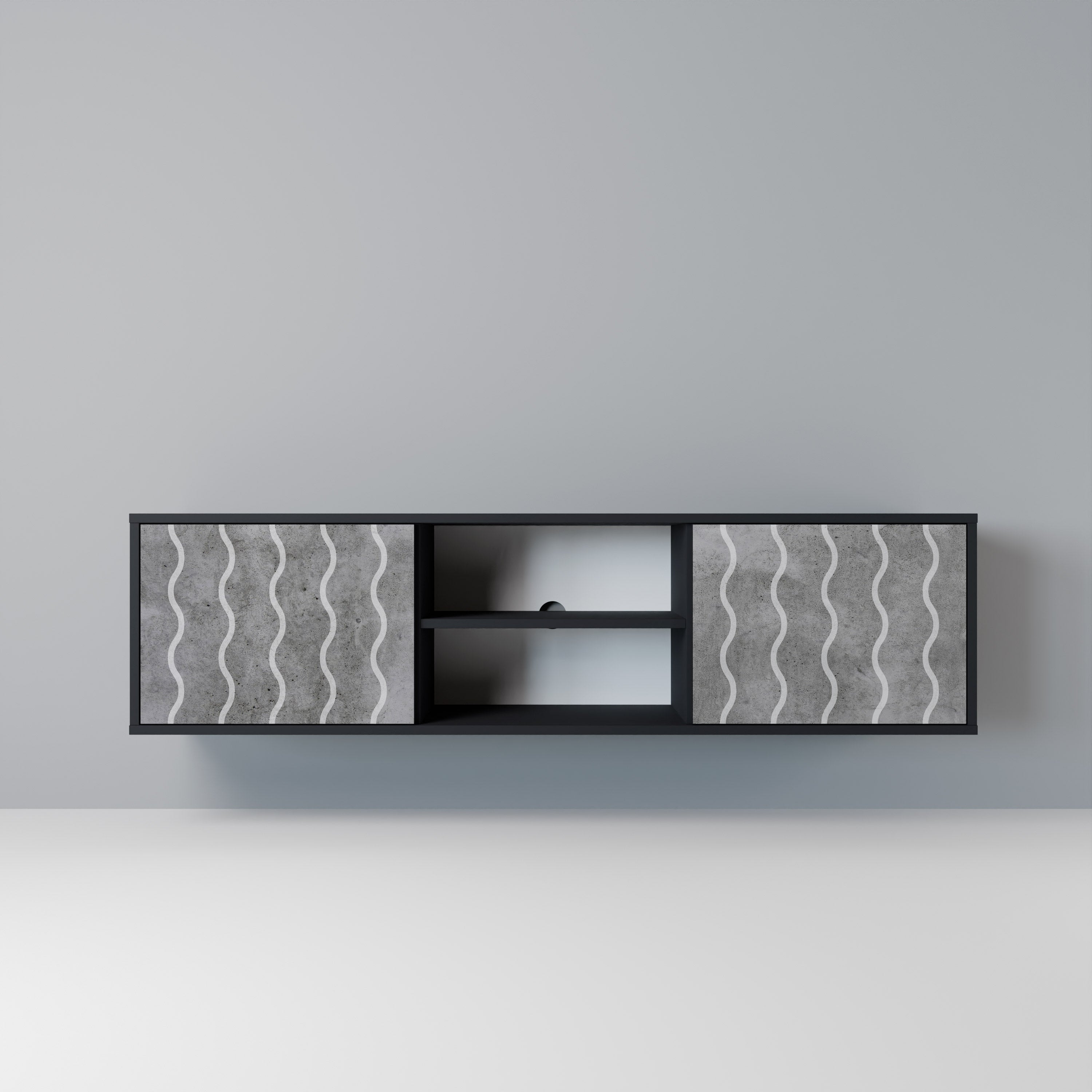 WAVES OF CONCRETE 2-Door TV Stand in Black Finish