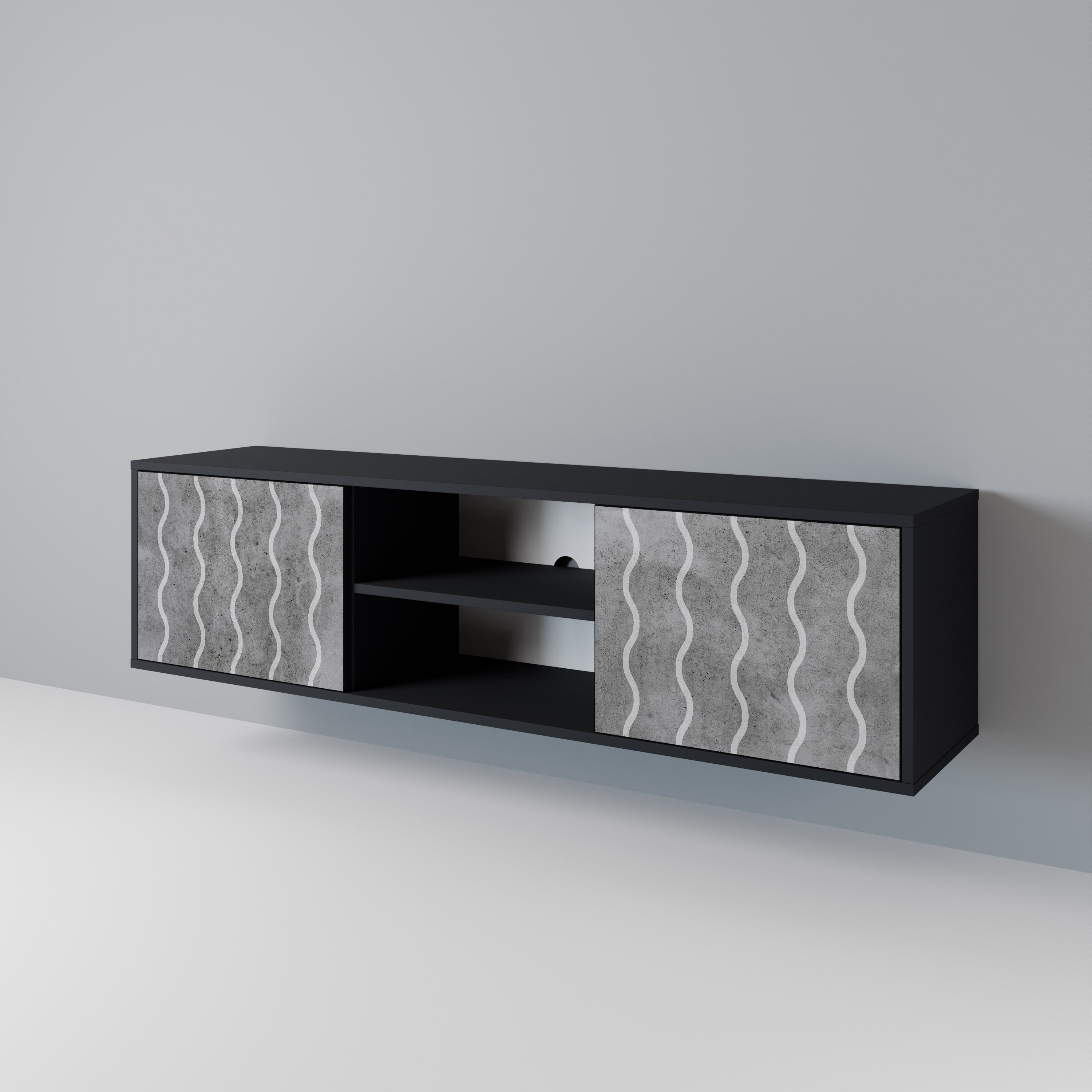 WAVES OF CONCRETE 2-Door TV Stand in Black Finish