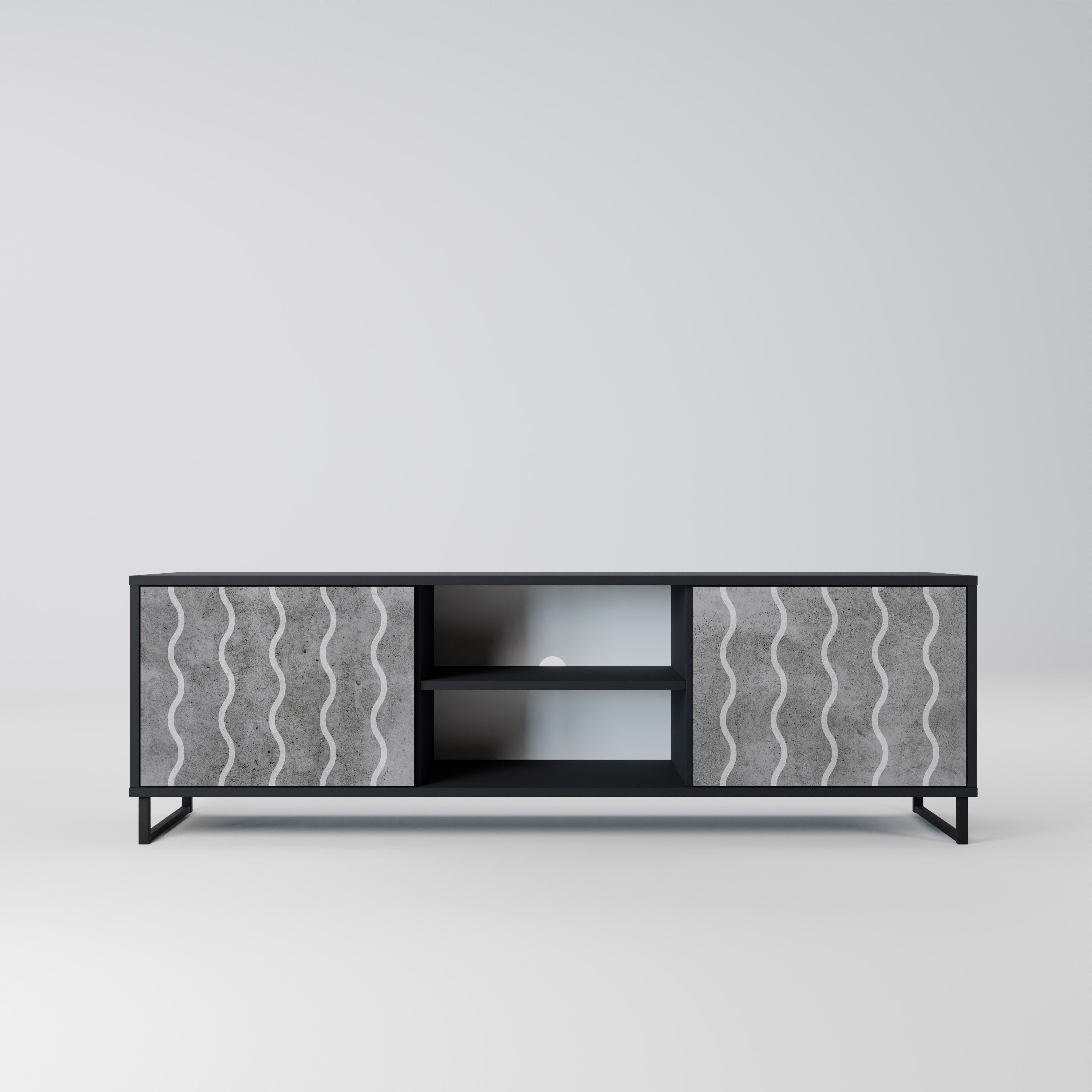 WAVES OF CONCRETE 2-Door TV Stand in Black Finish
