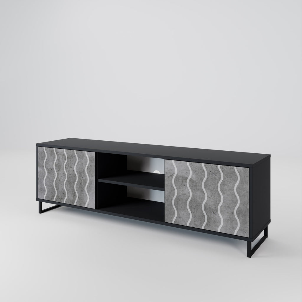 WAVES OF CONCRETE 2-Door TV Stand in Black Finish
