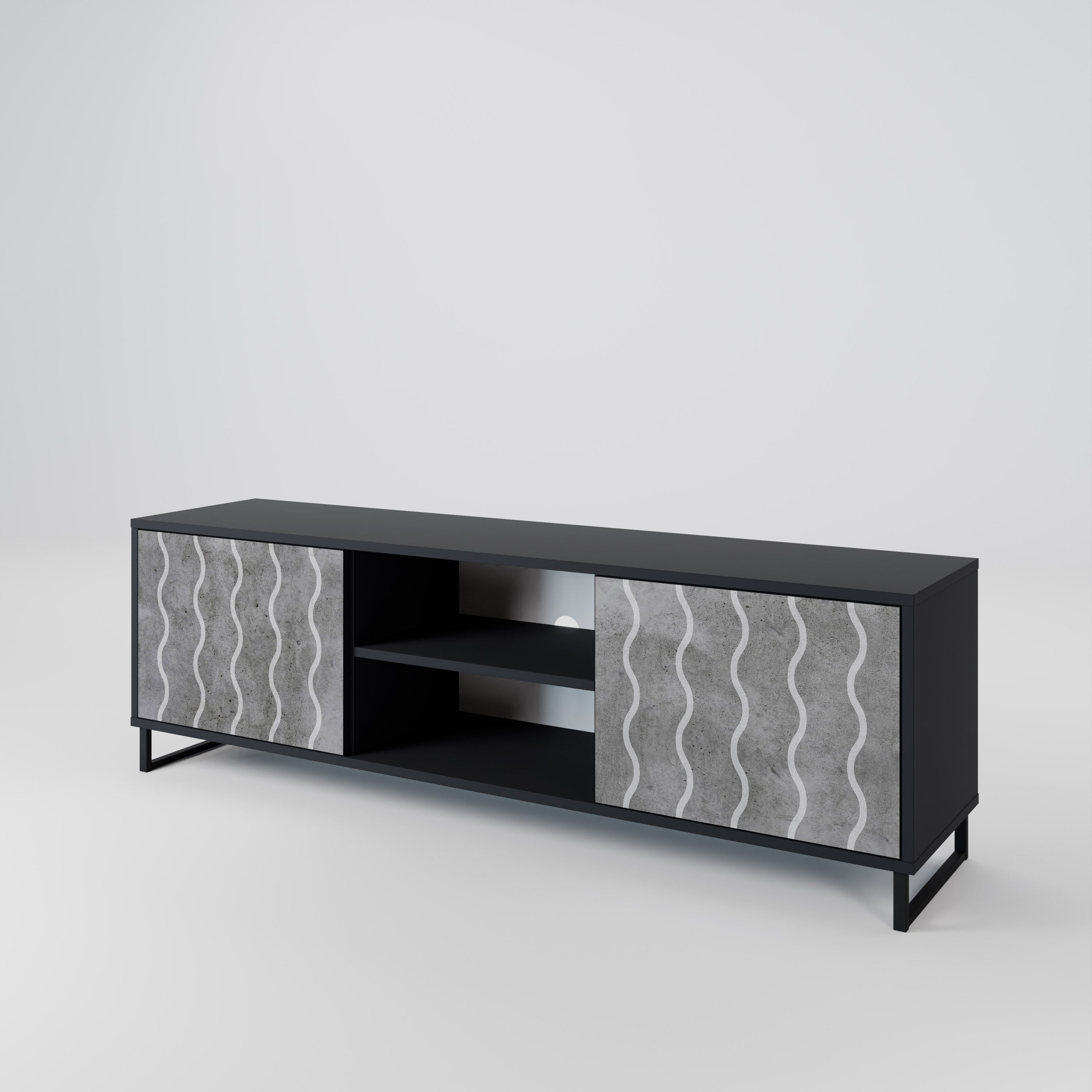 WAVES OF CONCRETE 2-Door TV Stand in Black Finish