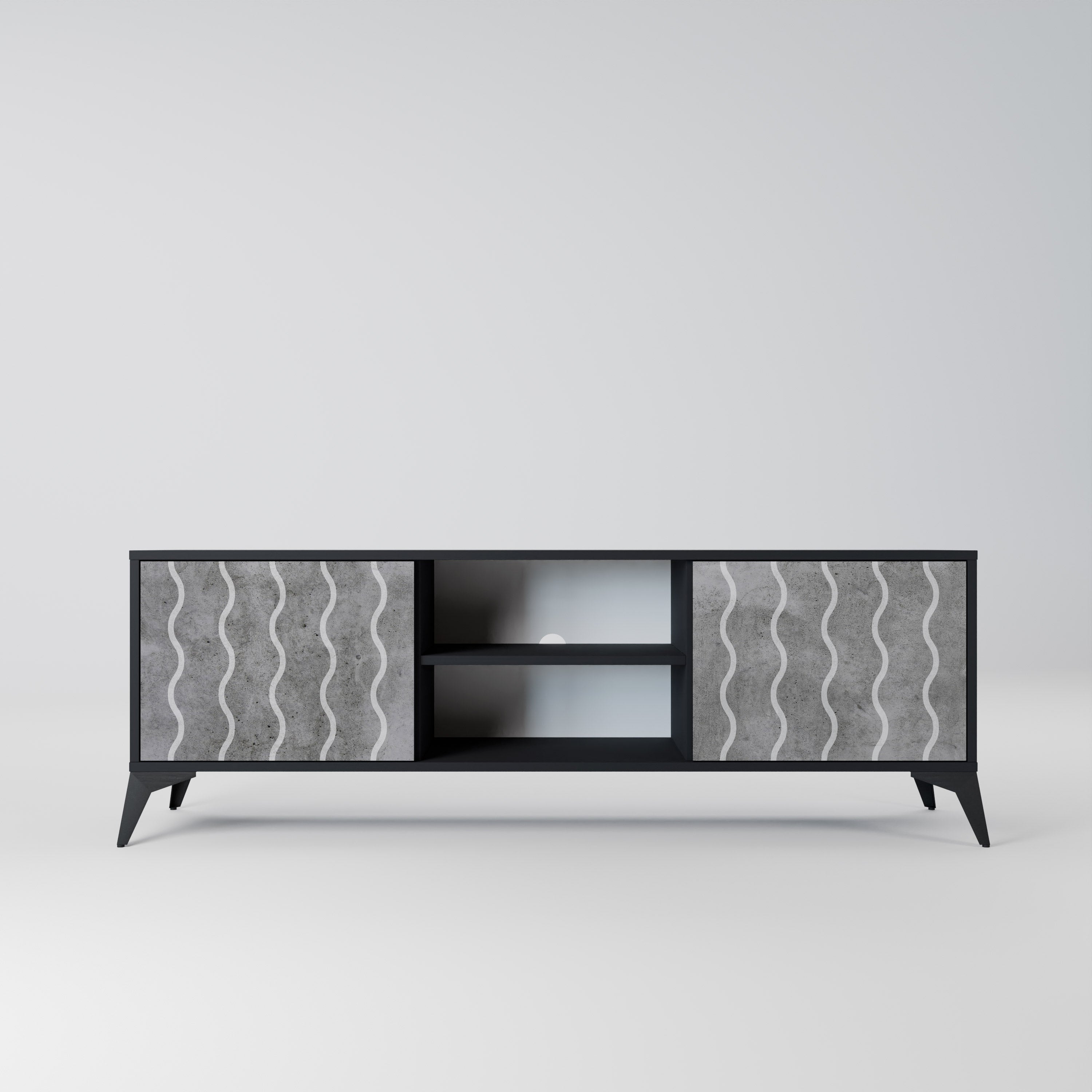 WAVES OF CONCRETE 2-Door TV Stand in Black Finish