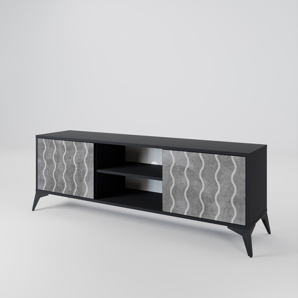 WAVES OF CONCRETE 2-Door TV Stand in Black Finish
