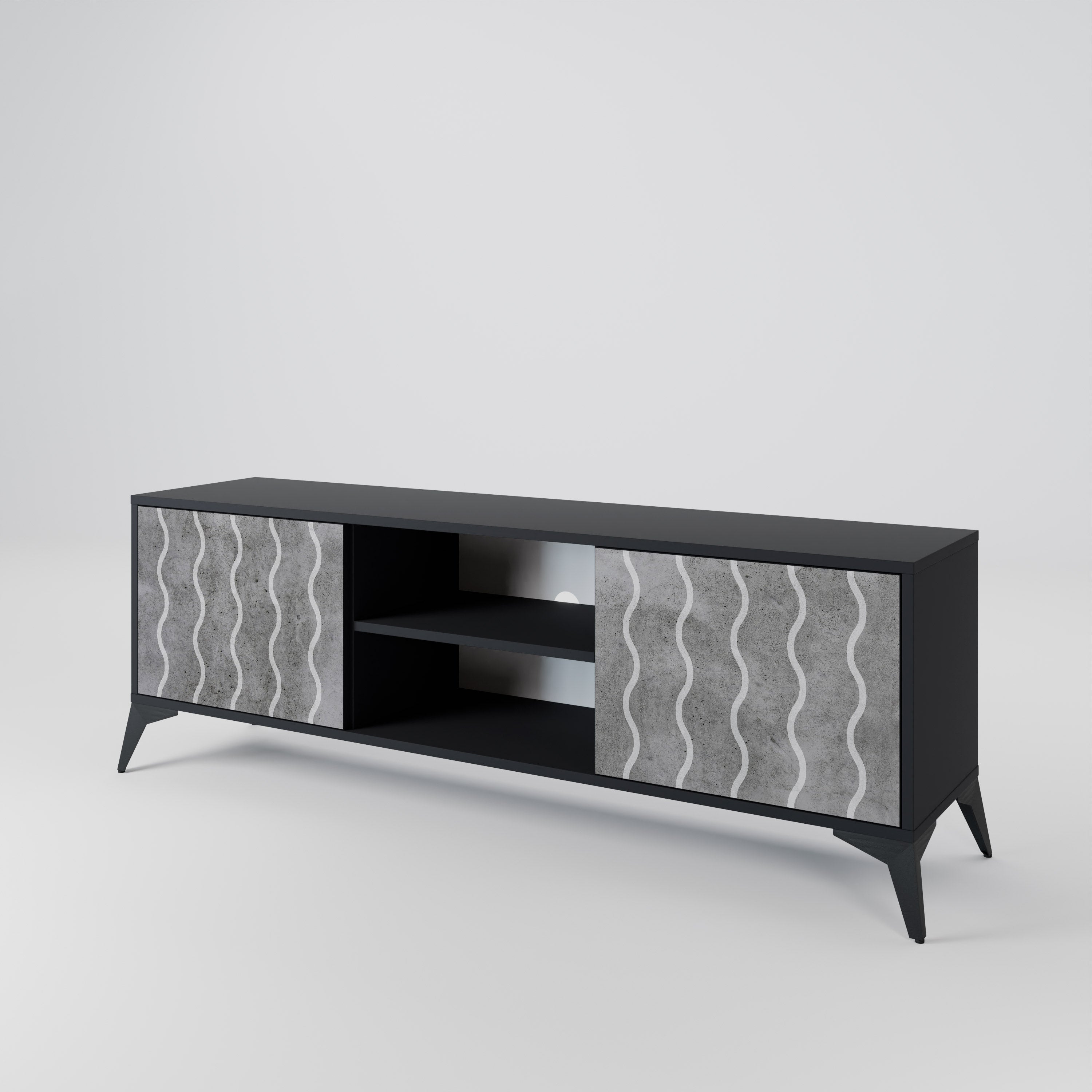 WAVES OF CONCRETE 2-Door TV Stand in Black Finish