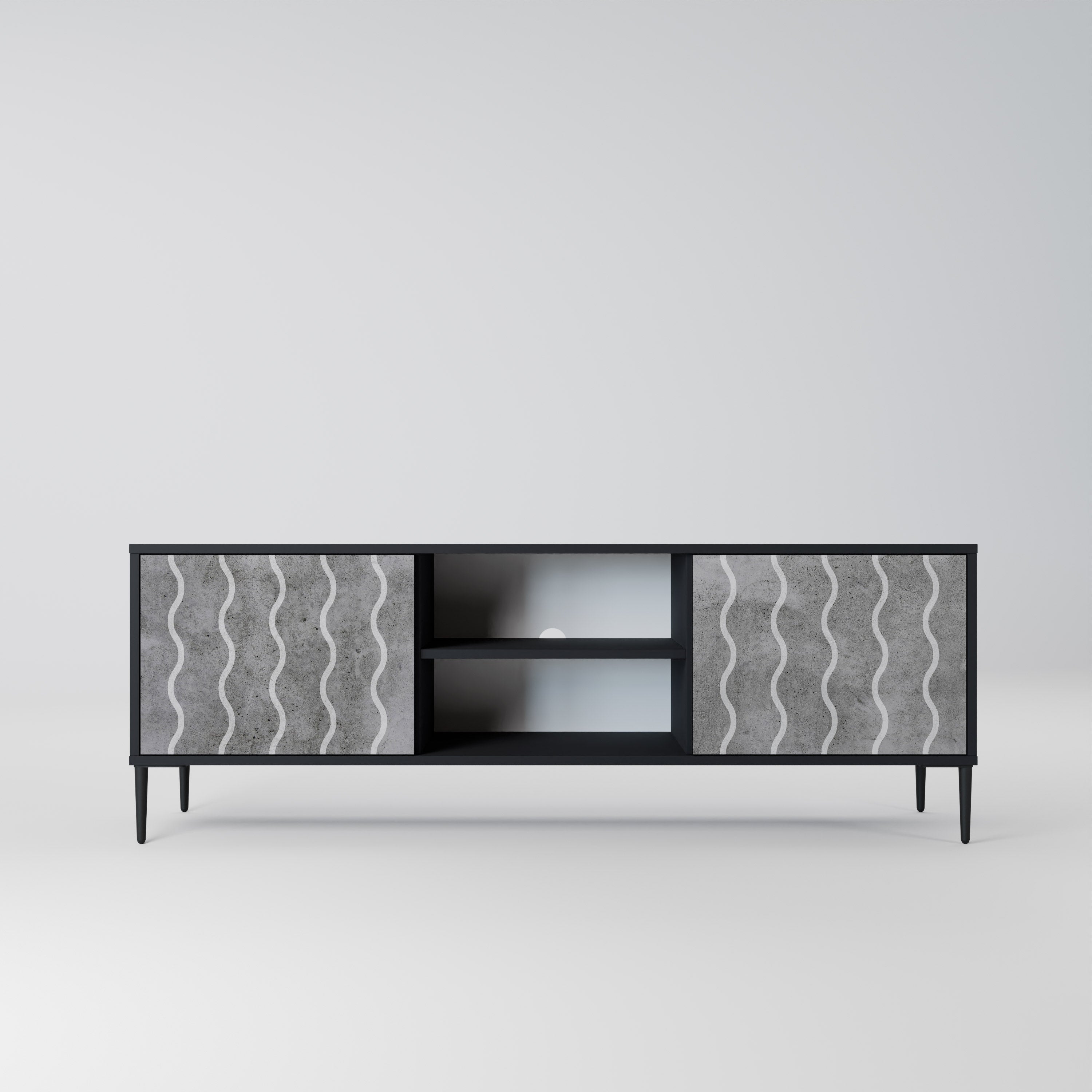 WAVES OF CONCRETE 2-Door TV Stand in Black Finish