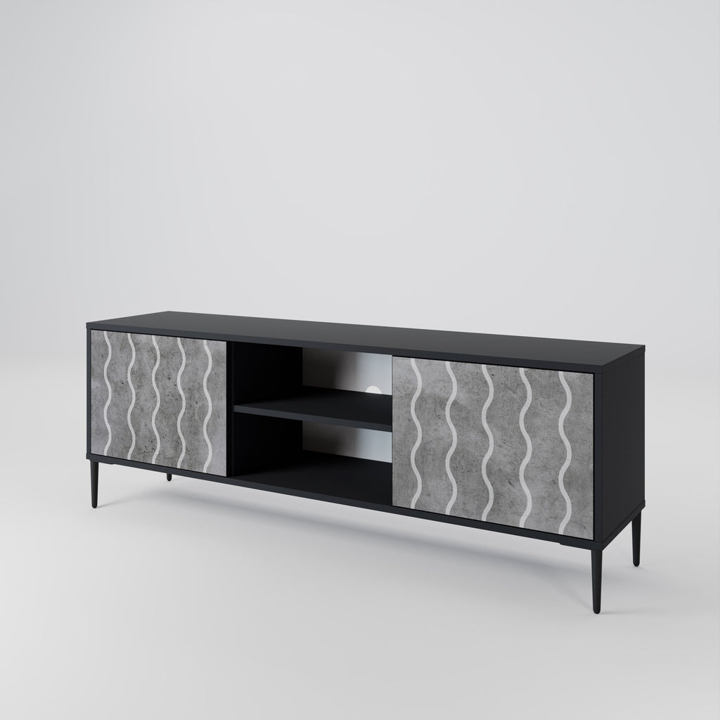 WAVES OF CONCRETE 2-Door TV Stand in Black Finish