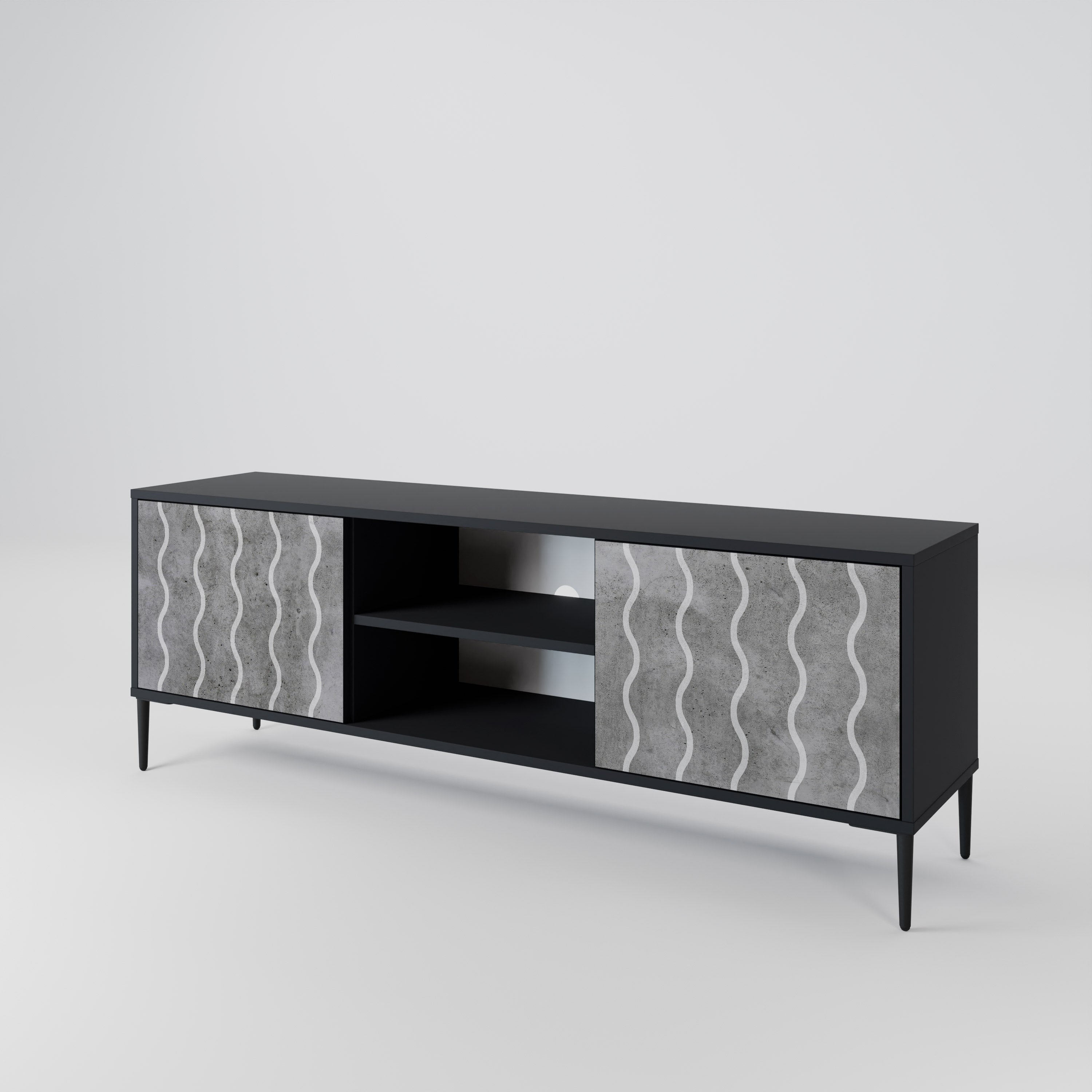 WAVES OF CONCRETE 2-Door TV Stand in Black Finish